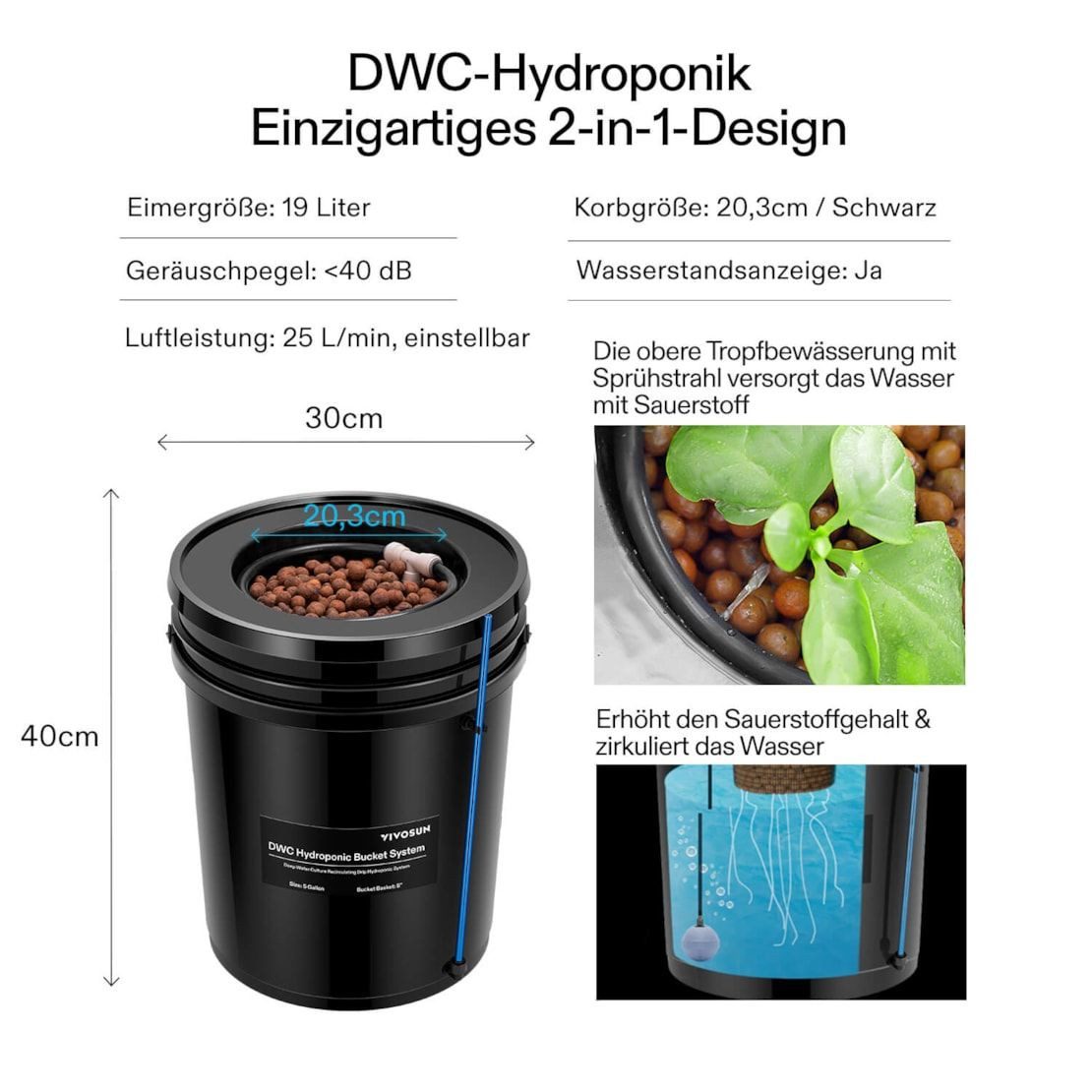 VIVOSUN Bewässerungssystem VIVOSUN DWC Hydroponik-System, (Bewässerungssystem, Komplettset), 4-Eimer-Kit mit Top-Drip-Bewässerung