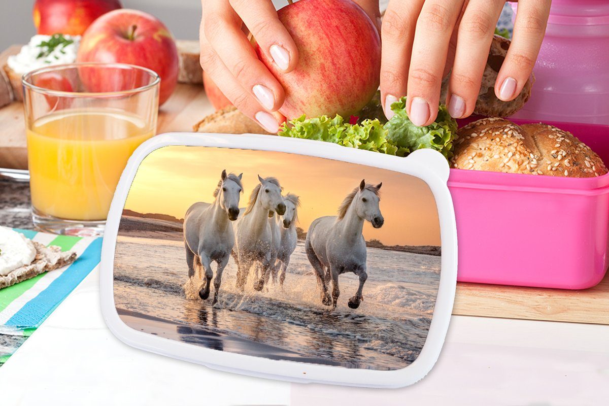 MuchoWow Lunchbox Pferde - Sonne - Meer - Strand - Tiere, Kunststoff, (2-tlg), Brotdosen, Lunch Box, Brotbox für Kinder und Erwachsene