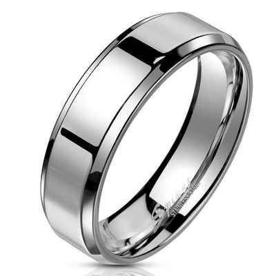 BUNGSA Fingerring »Ring schräger Rand Silber aus Edelstahl Unisex« (Ring, 1-tlg., inkl. Schmuckbeutel aus Organza), Damen Herren