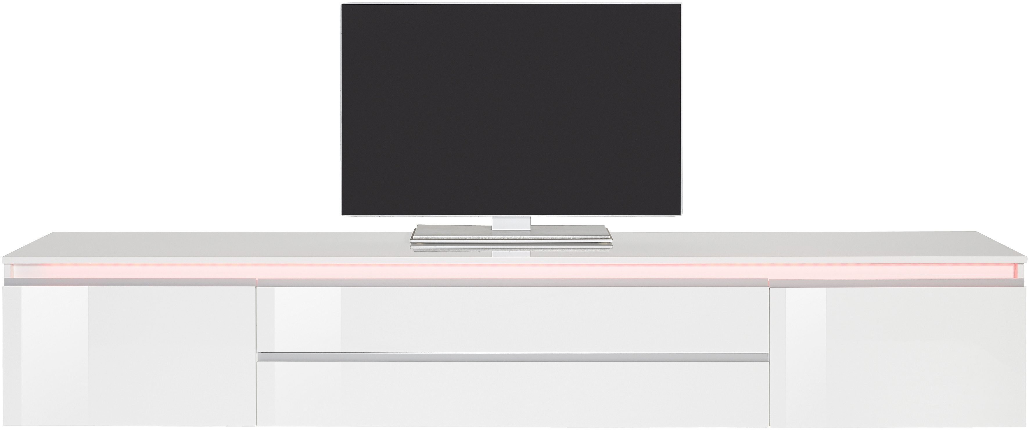 Home affaire Lowboard Magic,Lowboard,TV-Kommode,TV-Möbel,TV-Bank, Hochglanzlackiert, Alugriff, 2 Türen, 2 Schubkästen,B/T/H 240×40×40 cm