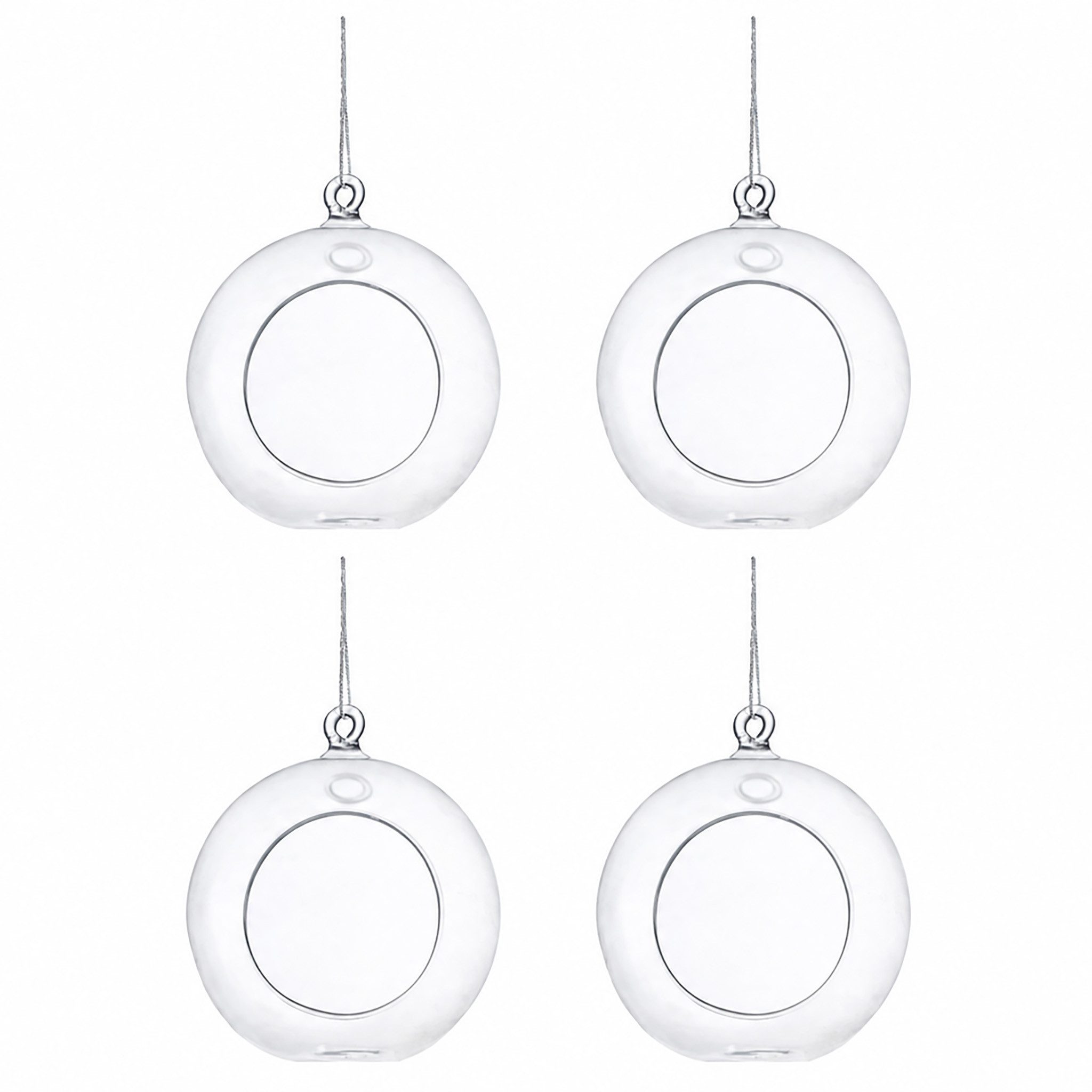 partydeco Hängedekoration, Glaskugel für Kerzen 10cm transparent mit Luftöffnung 4 Stück