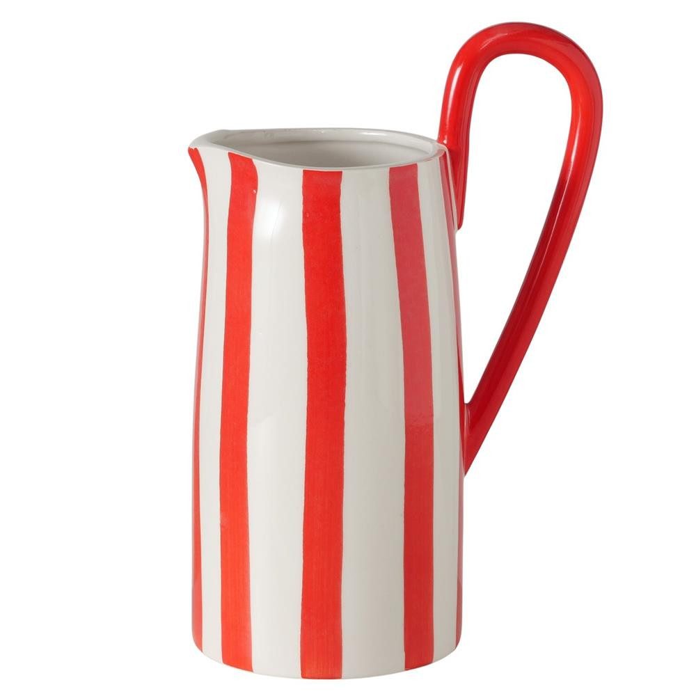 BOLTZE Tischvase Vase Londi Porzellan rot weiß rund gestreift, 22 cm moderne Blumenvase