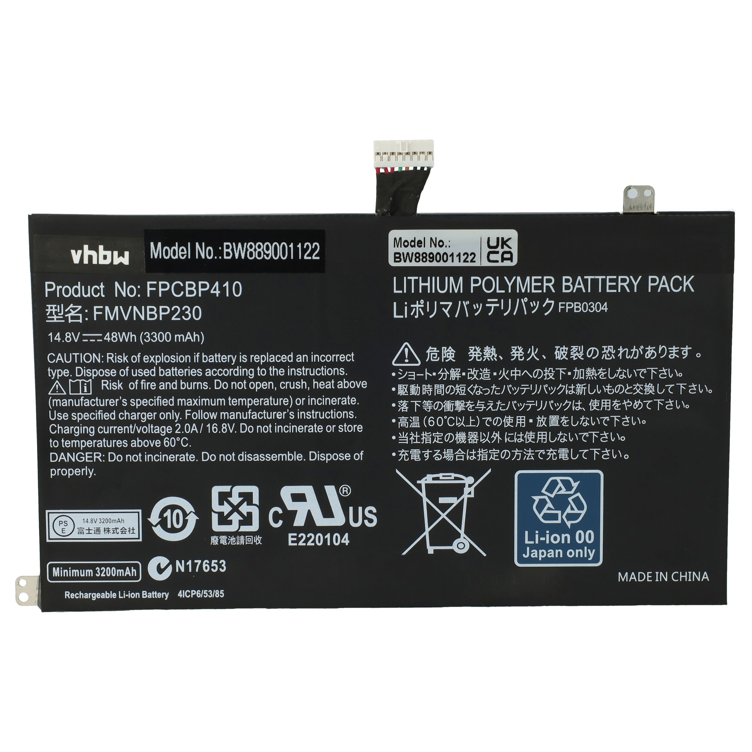vhbw passend für Fujitsu LifeBook U574 MXP11GB, U574 MXP21GB, UH554, UH574 Notebook / Computer (3300mAh, 14,8V, Li-Polymer) Laptop-Akku 3300 mAh