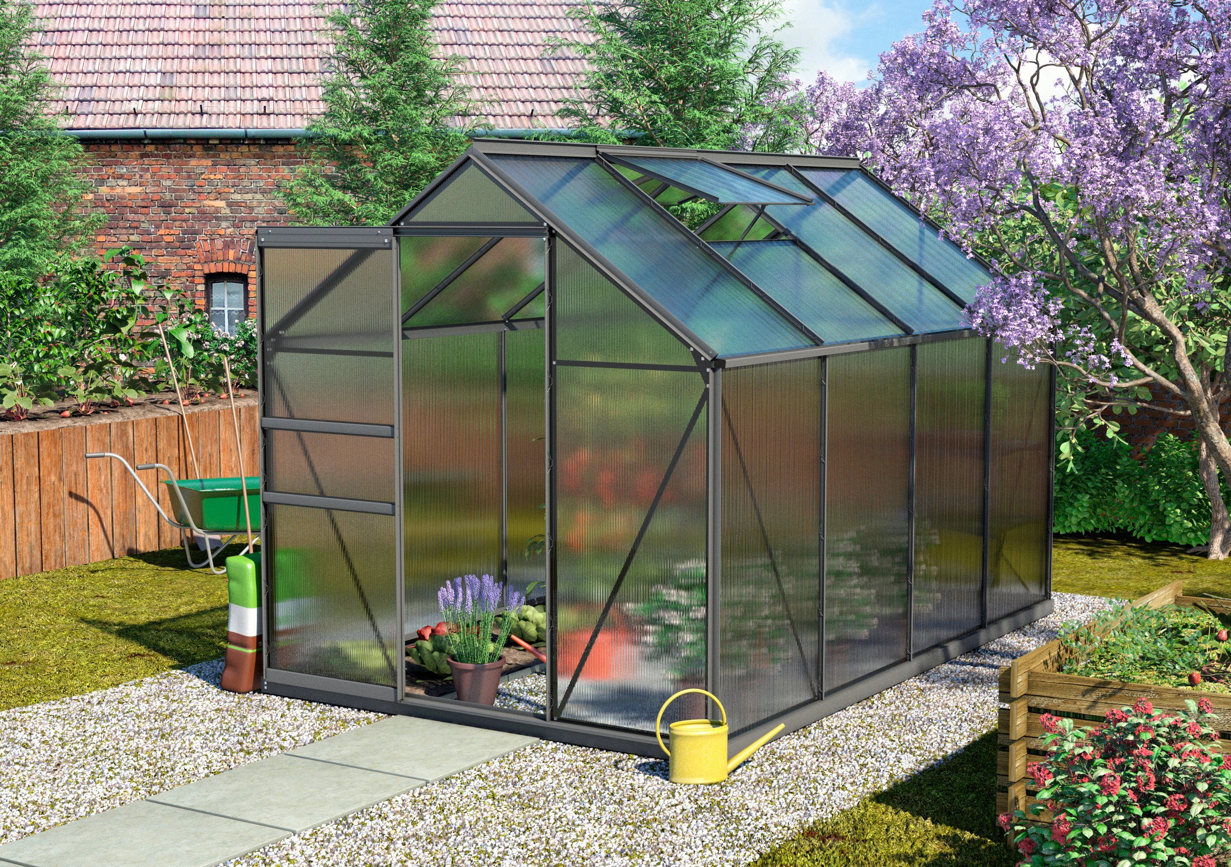 Vitavia Gewächshaus Calypso 5800, BxTxH: 192 x 302 x 197 cm, 6 mm Wandstärke, Set, mit 2-tlg. Zubehör