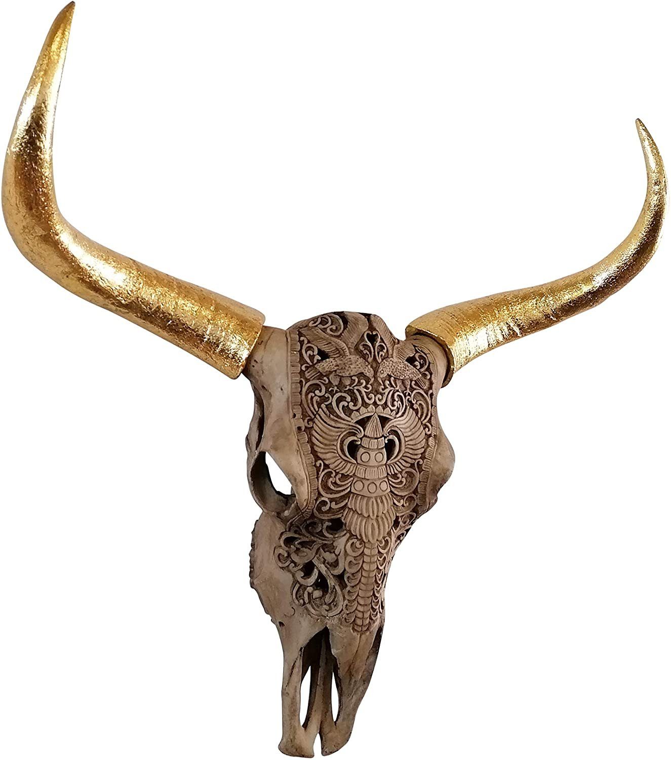 MichaelNoll Wanddekoobjekt Stierkopf Bullenschädel Polyresin Gold Groß - Wanddeko - XXL 72 cm