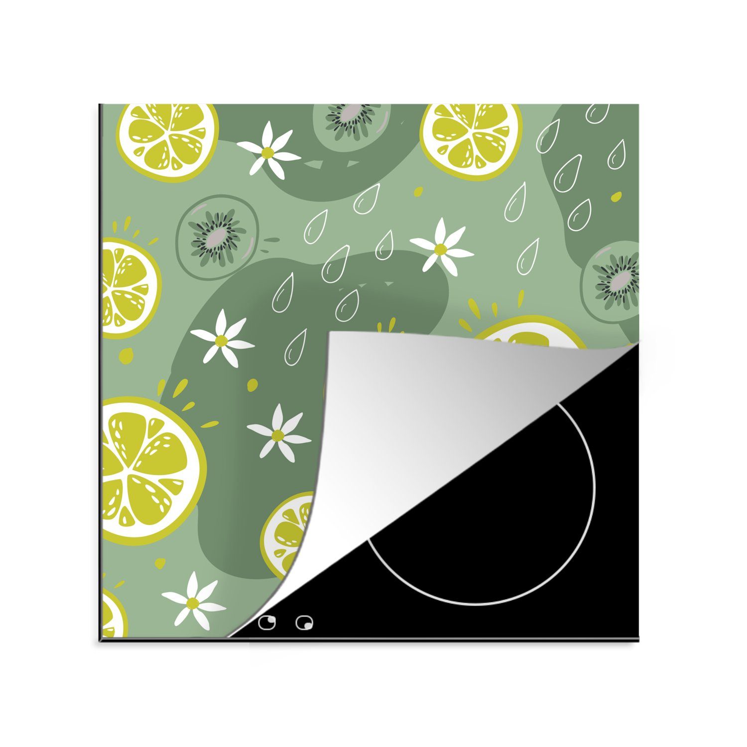 (1 für tlg), Ceranfeldabdeckung, Zitrusfrüchte küche Blumen 78x78 cm, - Kiwi, Vinyl, Sommer - - MuchoWow Arbeitsplatte Herdblende-/Abdeckplatte