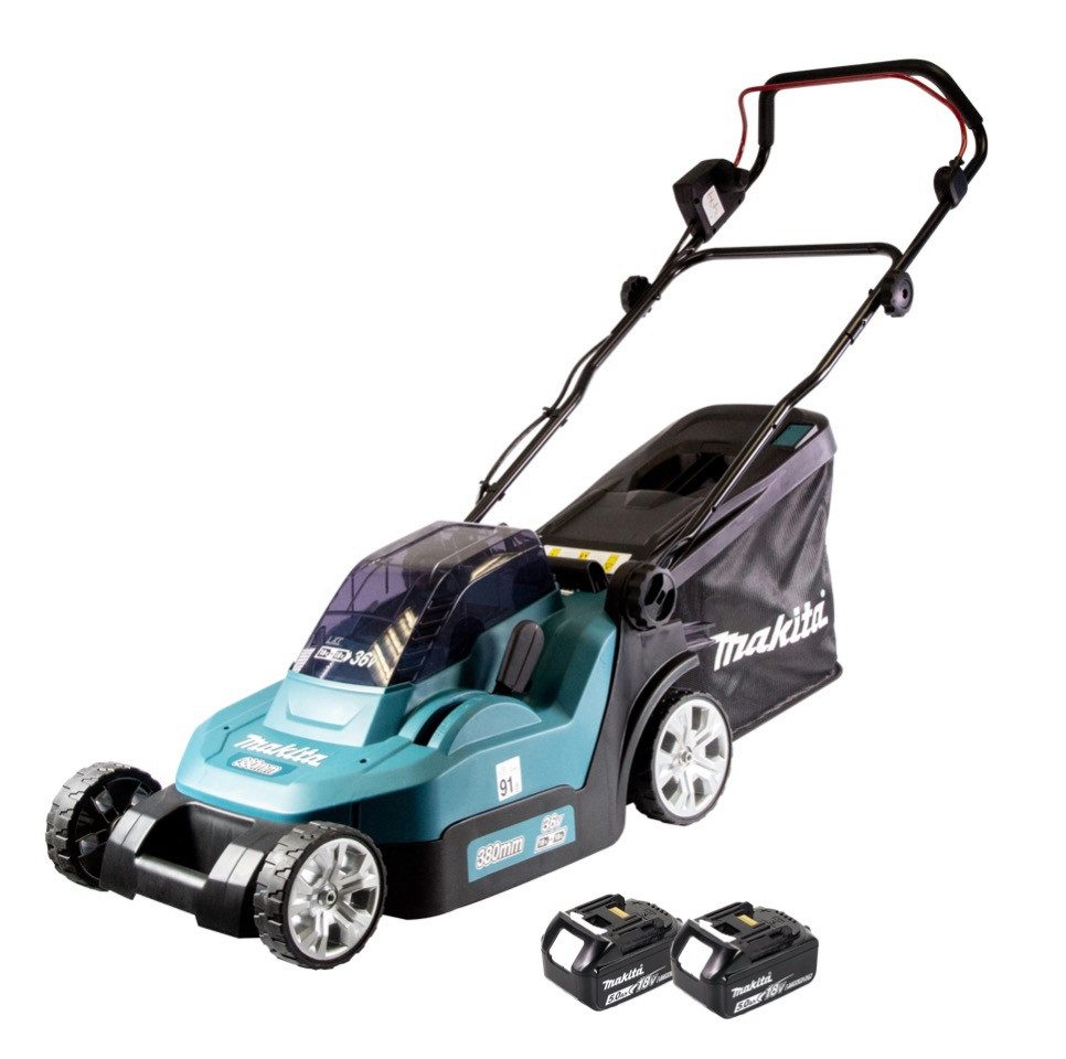 Makita Akkurasenmäher DLM 382 T2 Akku Rasenmäher 36 V (2x 18 V) 38 cm 40 l + 2x Akku 5,0