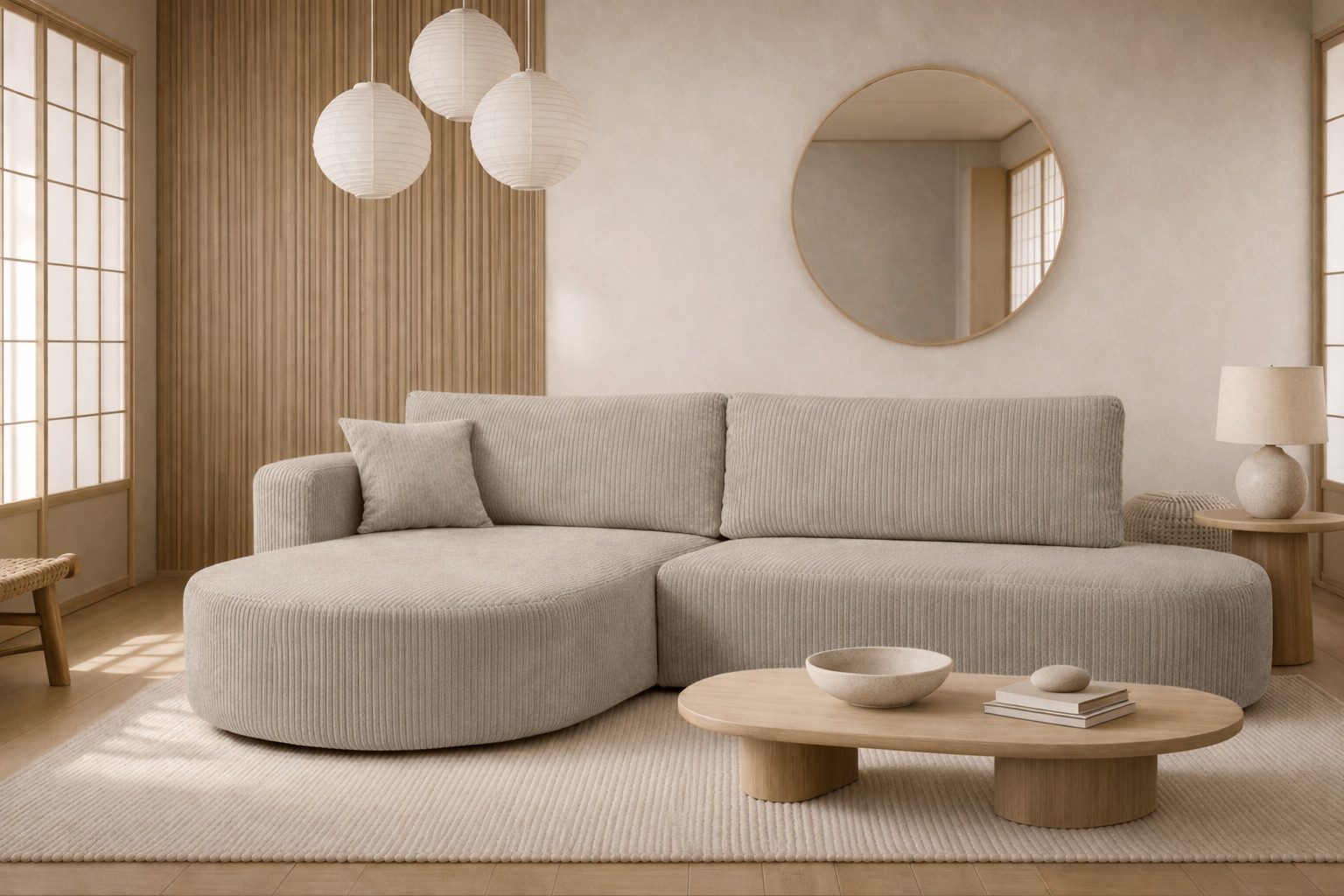 Kaiser Möbel Ecksofa mit Schlaffunktion und Bettkasten, Cordstoff POSO, ROUND ONE OPEN XL, Abgerundete Form, Große Liegefläche, Cordstoff mit markanter Struktur