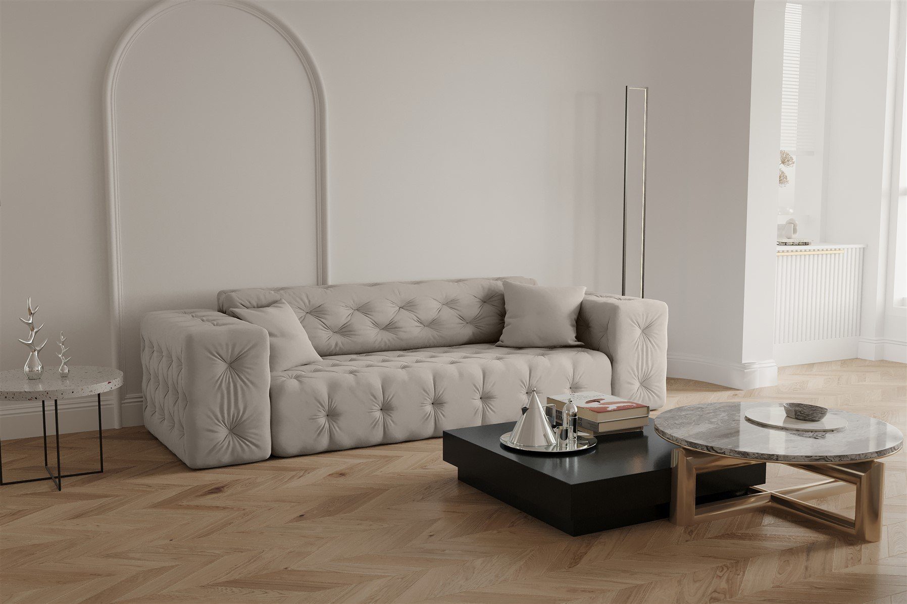 Fun Möbel Sofa Sofa Designersofa Velvet Stoff CHANTAL Opera 3-Sitzer Cream in