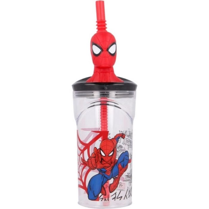 Spiderman Trinkflasche SPIDERMAN STROHHALM GLAS 3D FIGUR 360 ML