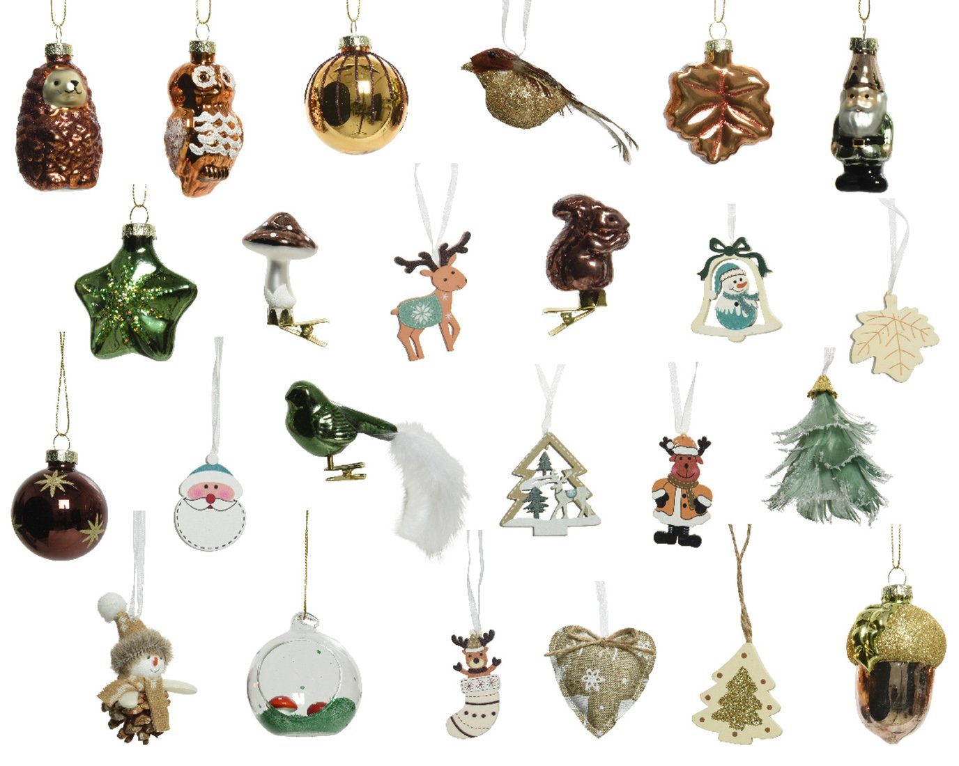 Decoris season decorations Adventskalender, Adventskalender Wald braun grün Tiere mit im Christbaumschmuck 