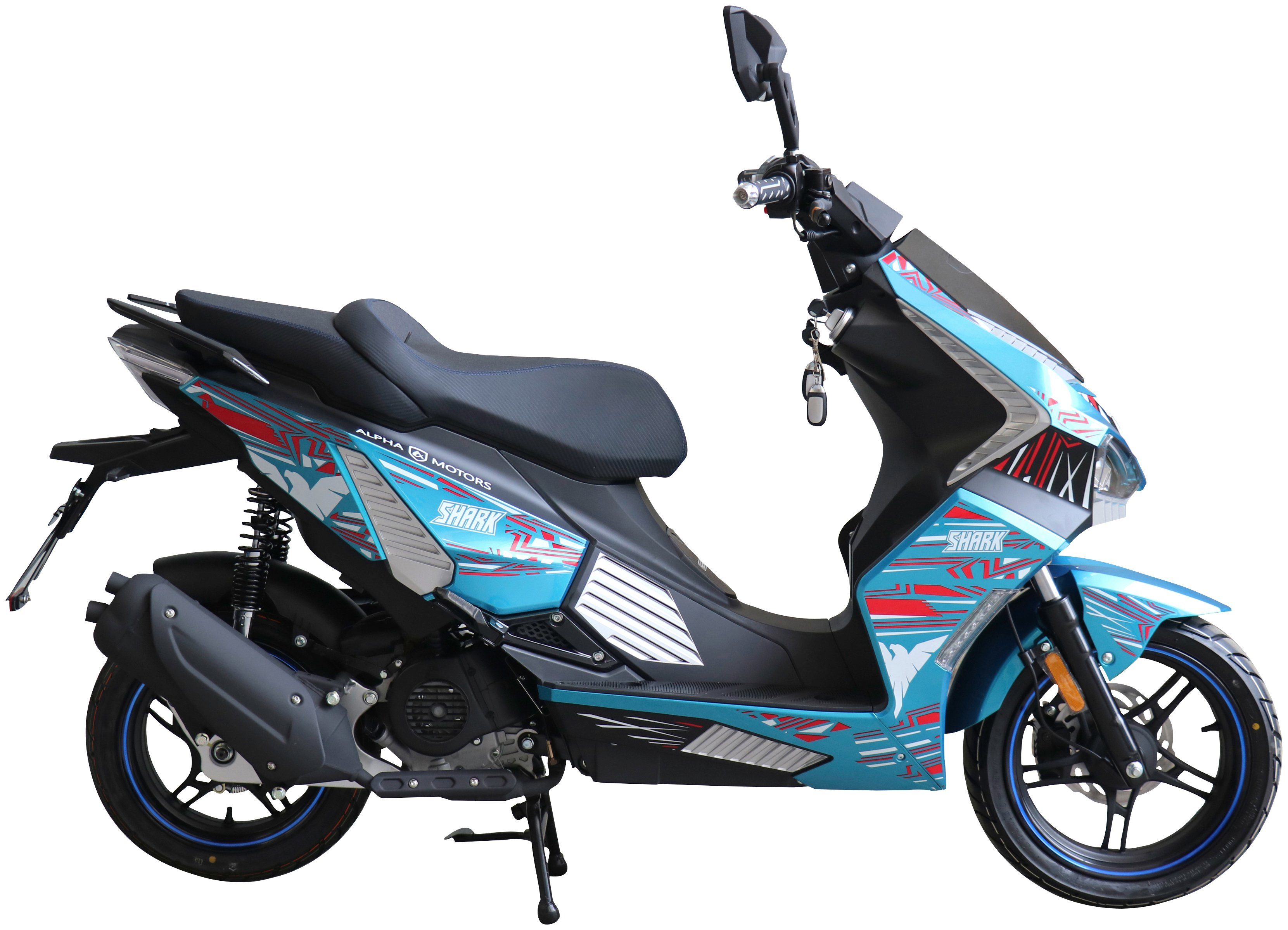 blau mit 5, Euro Alpha km/h, Motorroller ccm, Keyless-System SHARK, 45 Motors 50