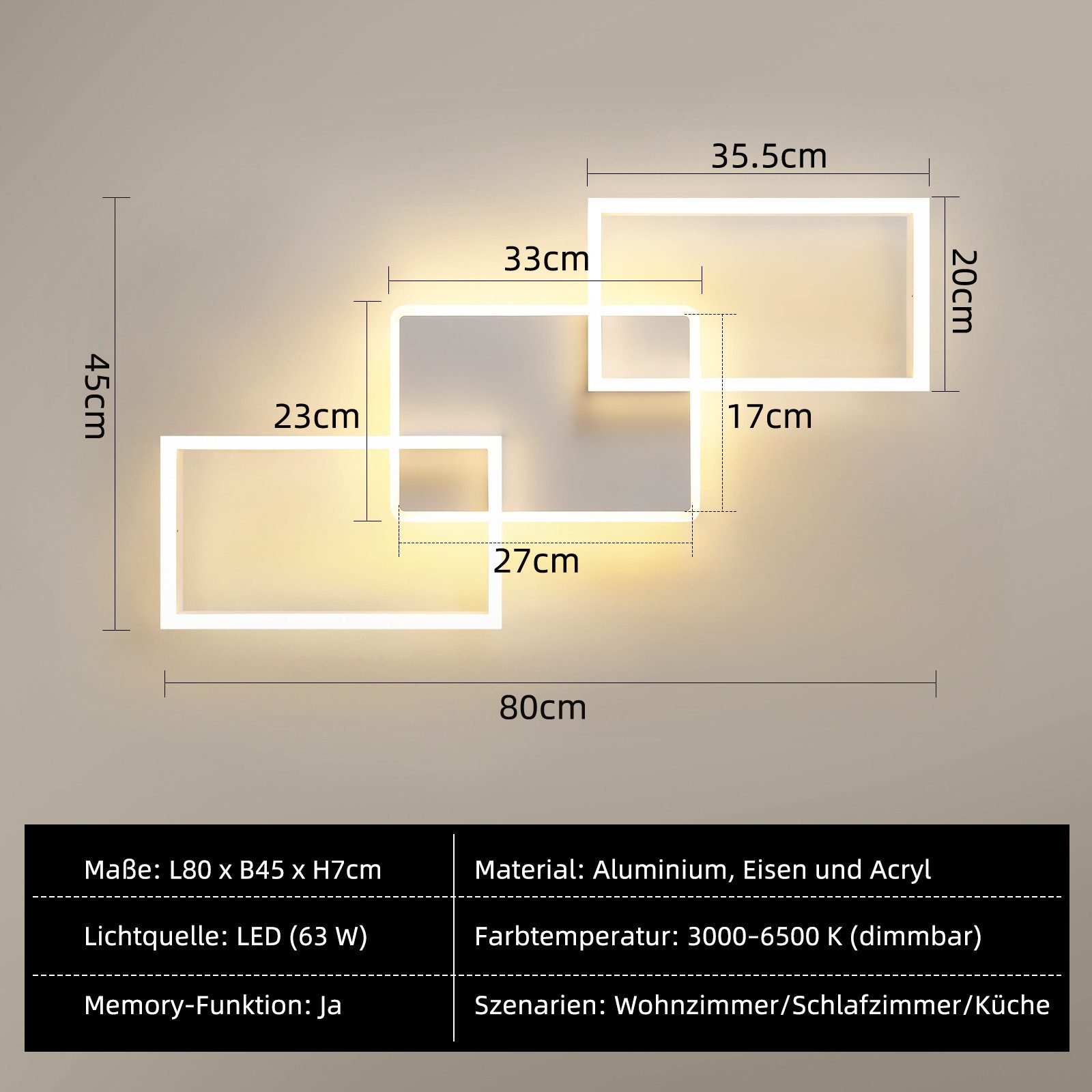 ZMH Deckenleuchten Rahmen Rautenförmige 48W/63W Schlafzimmer Dimmbar, LED f günstig online kaufen