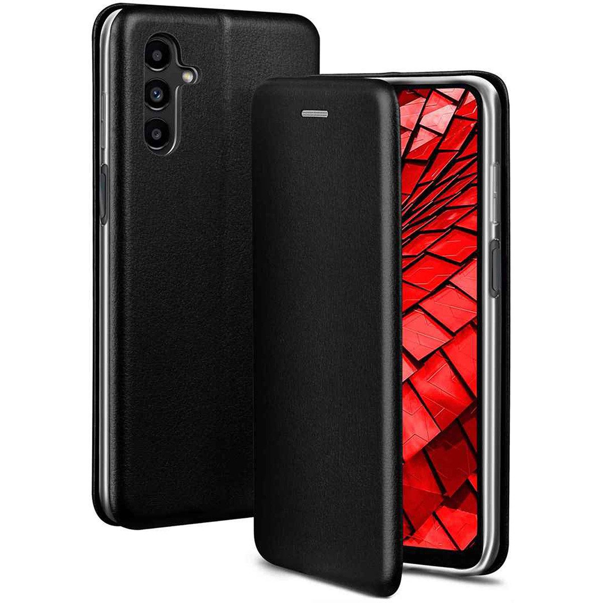 ONEFLOW Handyhülle für Samsung Galaxy A13 5G Premium Hülle Business Cover Schwarz 6,5 Zoll, 360 Grad Schutzhülle Flip Case Etui Klapphülle Dünn Leder Handy Tasche