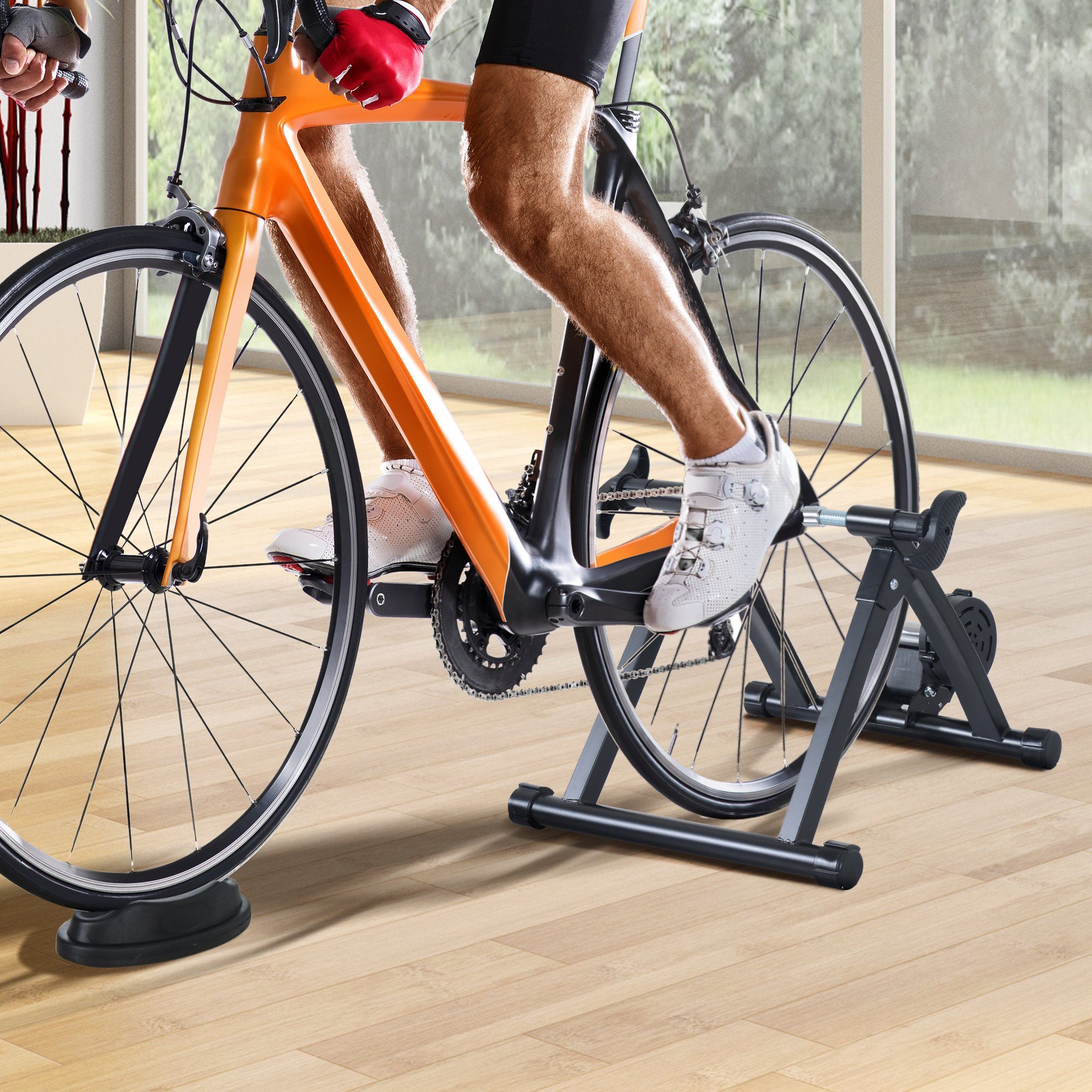 HOMCOM Heimtrainer Rennrad, faltbar Magnetbremse 26"-28"/700C (Fahrrad, 1-tlg., Rollentrainer), für Trainingsraum, Schwarz