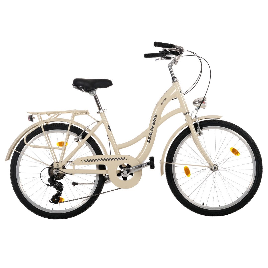 BERLIN BIKE Kinderfahrrad Nova Cityrad 24/26 Zoll für Mädchen & Jungen, Shimano RD-TY300 Schaltwerk, Kettenschaltung, (Set, Shimano 7-Gang-Schaltung), mit Beleuchtung und Gepäckträger
