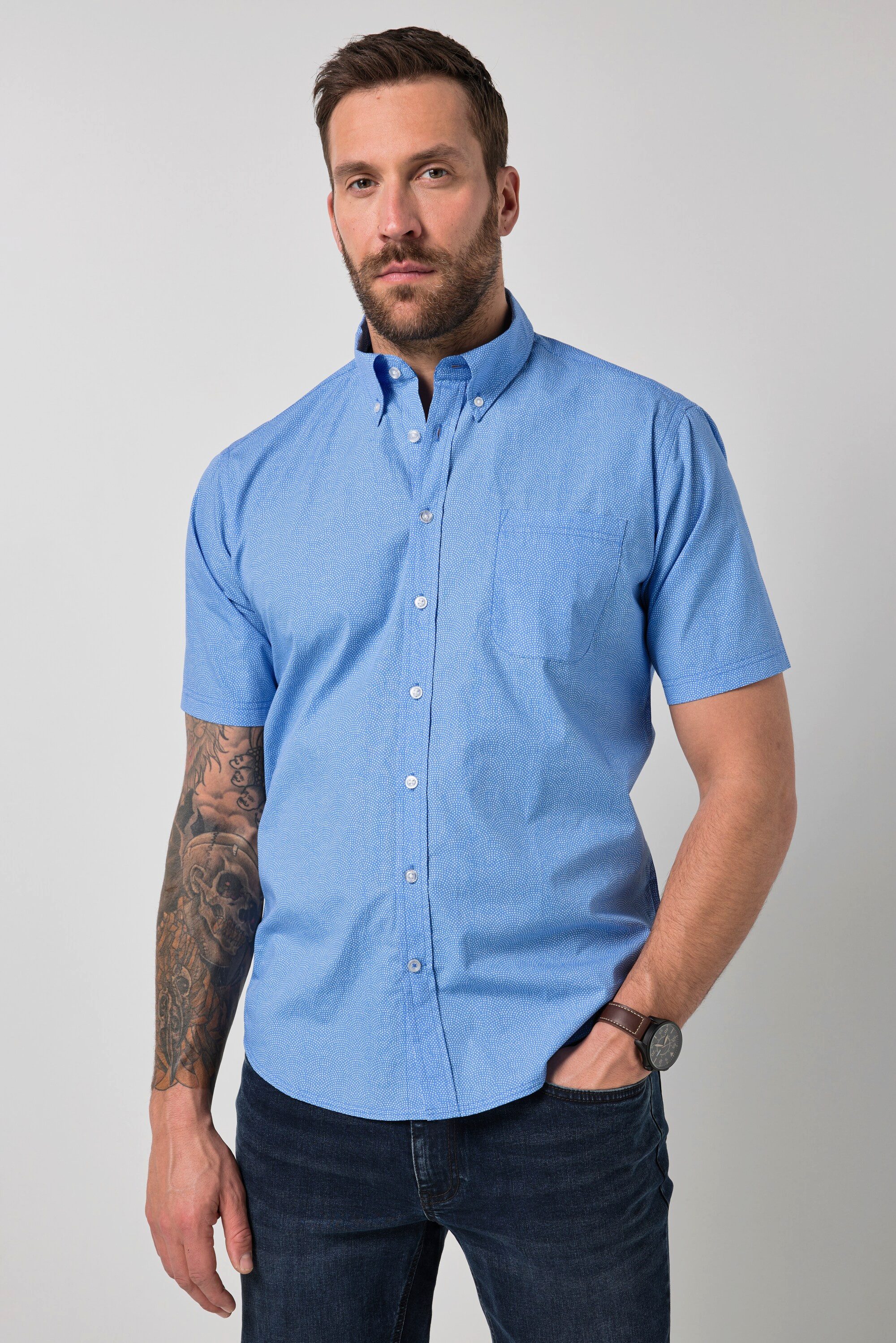 Kurzarmhemd Hemd Halbarm Buttondown-Kragen Alloverprint