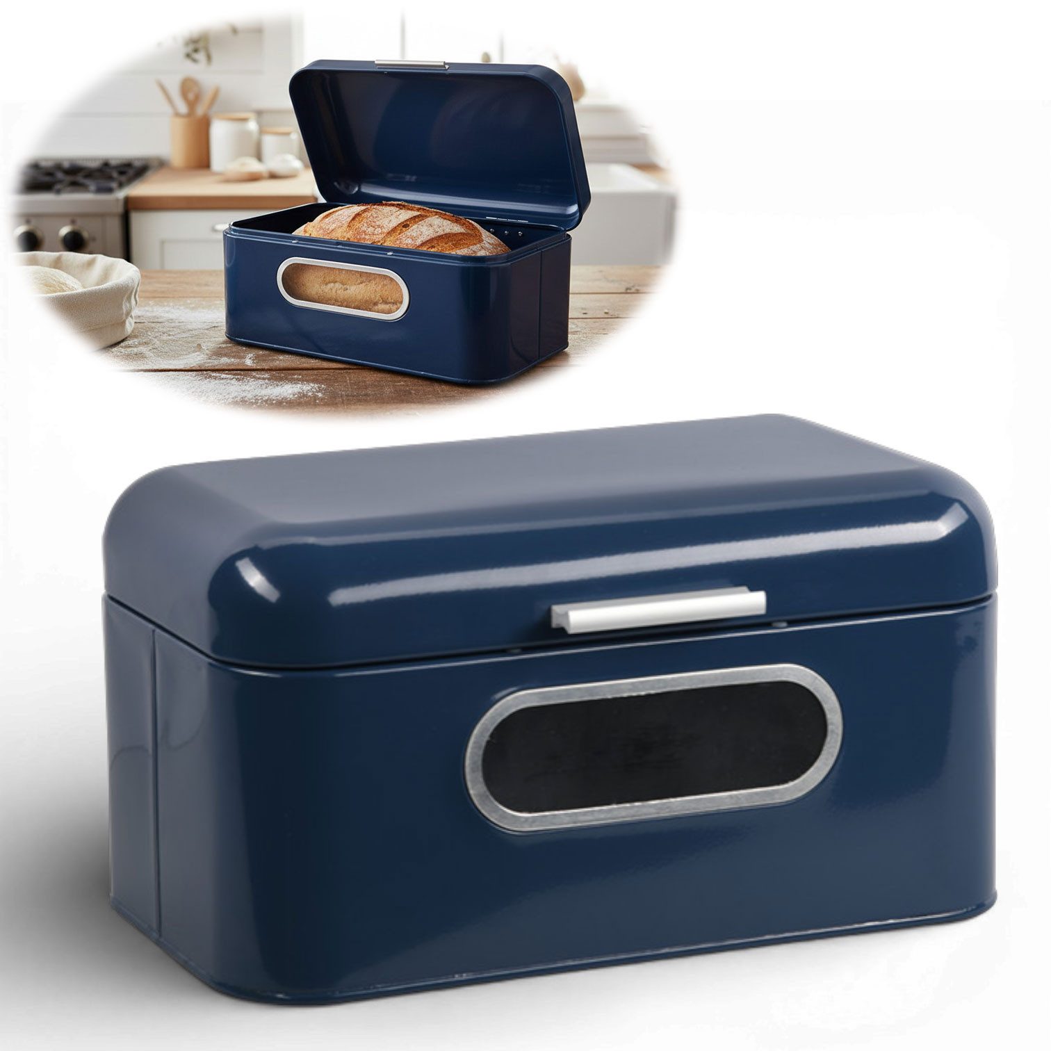 LS-LebenStil Brotkasten Vintage Brotbox 30cm Metall mit Deckel Retro Brot Aufbewahrung, Metall, (Klapp-Deckel Küche Aufbewahrungskorb mit Holz Griff, 1-tlg., Aufbewahrungsbox Nostalgie Brotkorb zum Frischhalten)
