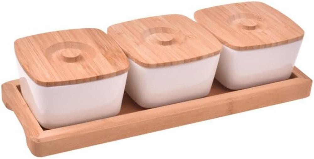Dipschale Dipschalen Set mit 3 Schälchen + 3 Bambusdeckel und Tablett aus Bambus