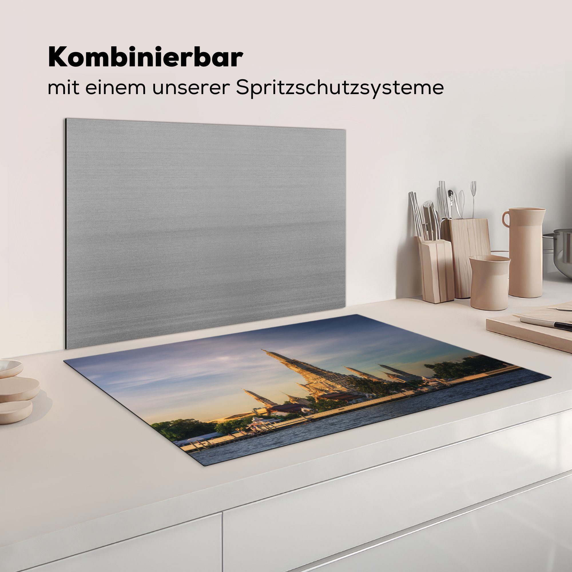 cm, Licht, Ceranfeldabdeckung MuchoWow Herdblende-/Abdeckplatte Vinyl, tlg), die Induktionskochfeld 81x52 Wat im goldenen für Arun küche, Schutz (1