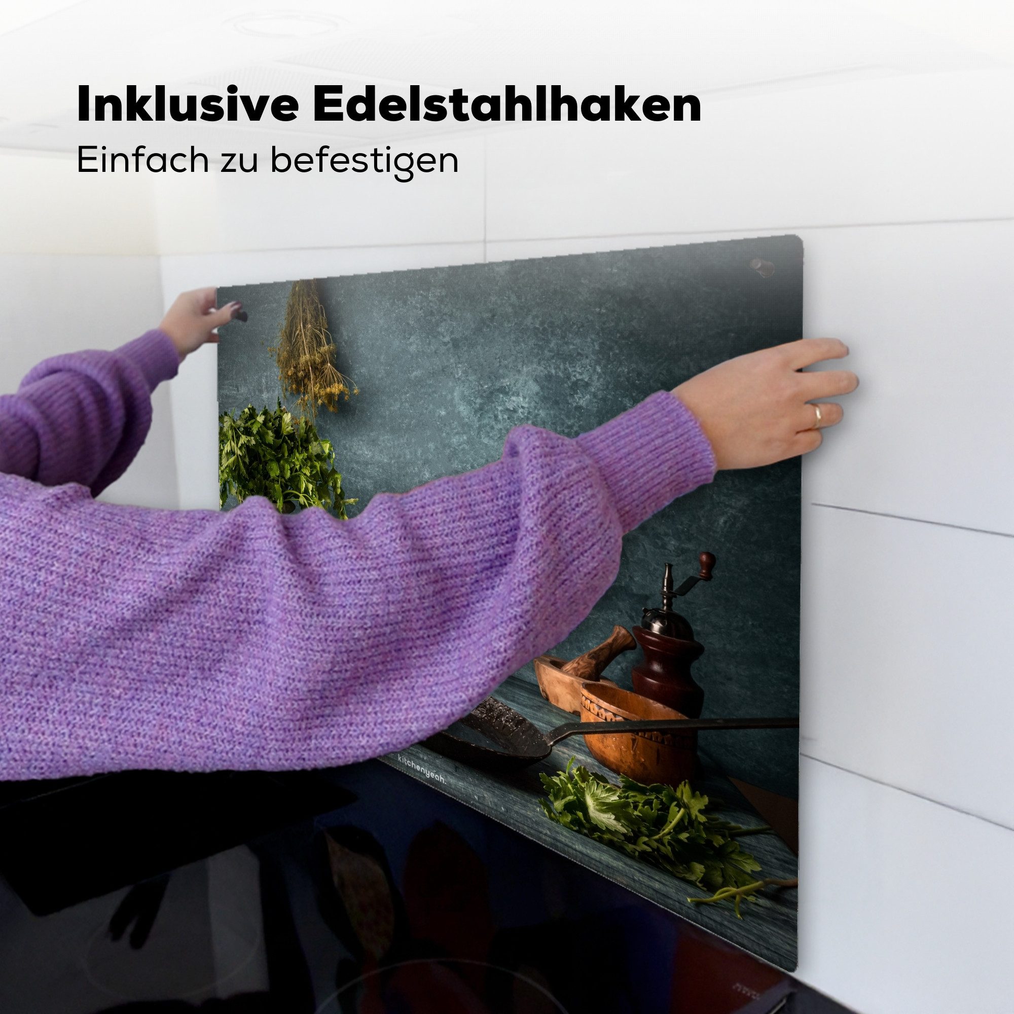 KitchenYeah Küchenrückwand Kräuter - Stilleben - Gewürze, (1-tlg), Cerankochfeld Abdeckung, Herd Abdeckplatten Vinyl, 58.3x51.3 cm – Bild 5 von 5