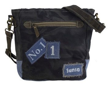 Sunsa Messenger Bag Umhängetasche aus recycelten Jeans und schwarzes Canvas. Messenger Tasche für Sie/ Ihn. Große Schultertasche mit Handyfach unter der Frontklappe, Aus recycelten Materialien