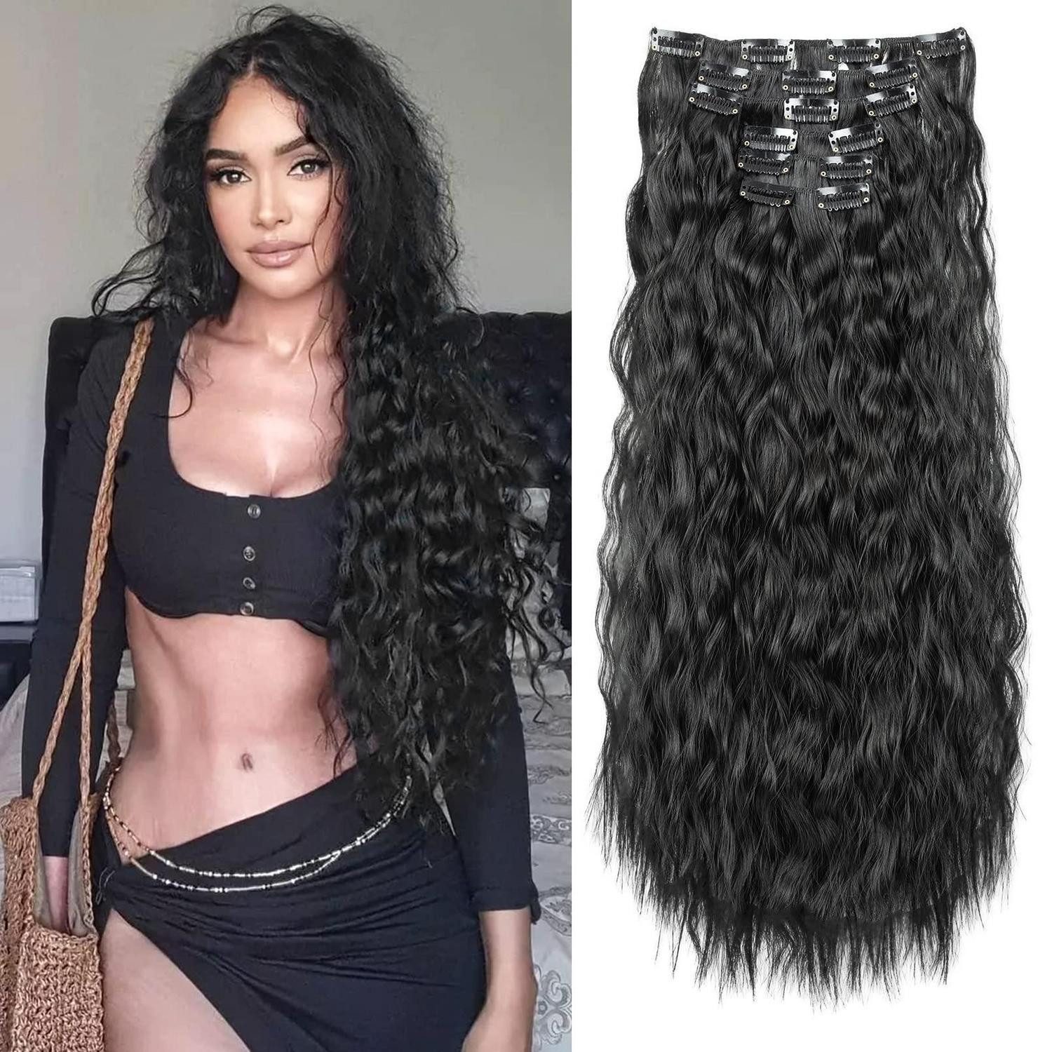 LuxusKollektion Kunsthaar-Extension Clip in Extensions Haarverlängerungen 6er 60 cm Natürliches Schwarz