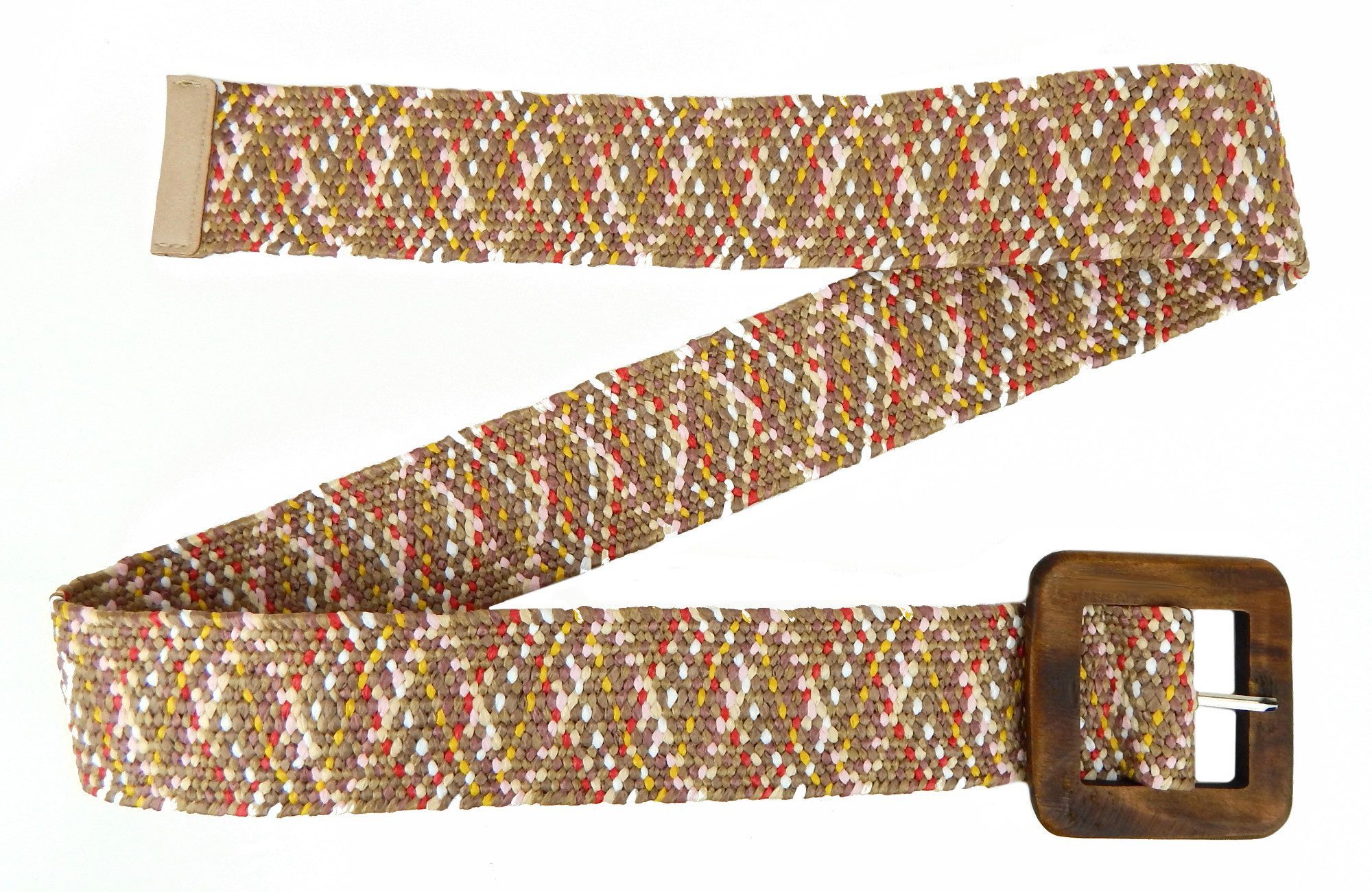 Ella Jonte Flechtgürtel elastischer Boho Stretchgürtel mit Naturschnalle aus Holz