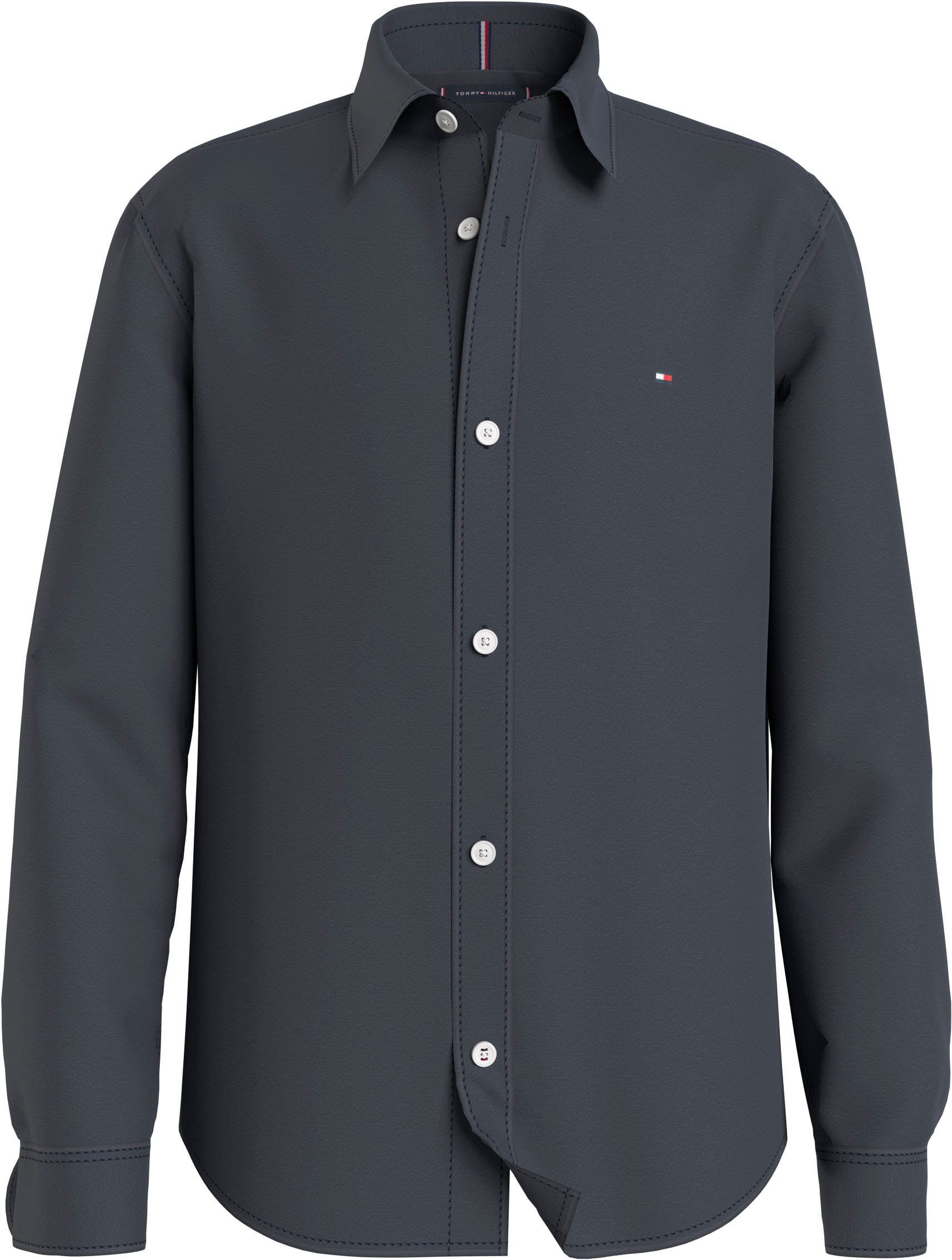 Tommy Hilfiger Langarmhemd SOLID STRETCH POPLIN SHIRT L/S mit Logo-Stickerei für Kinder bis 16 Jahre