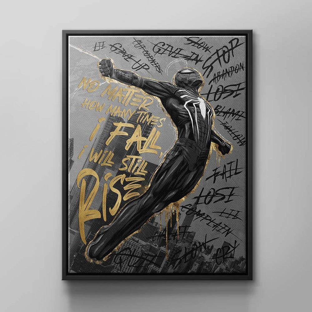 DOTCOMCANVAS® Leinwandbild, Leinwand Wandbild Motivations-Ass-Kartensymbol Pik Schwarz Gold Ace schwarzer Rahmen