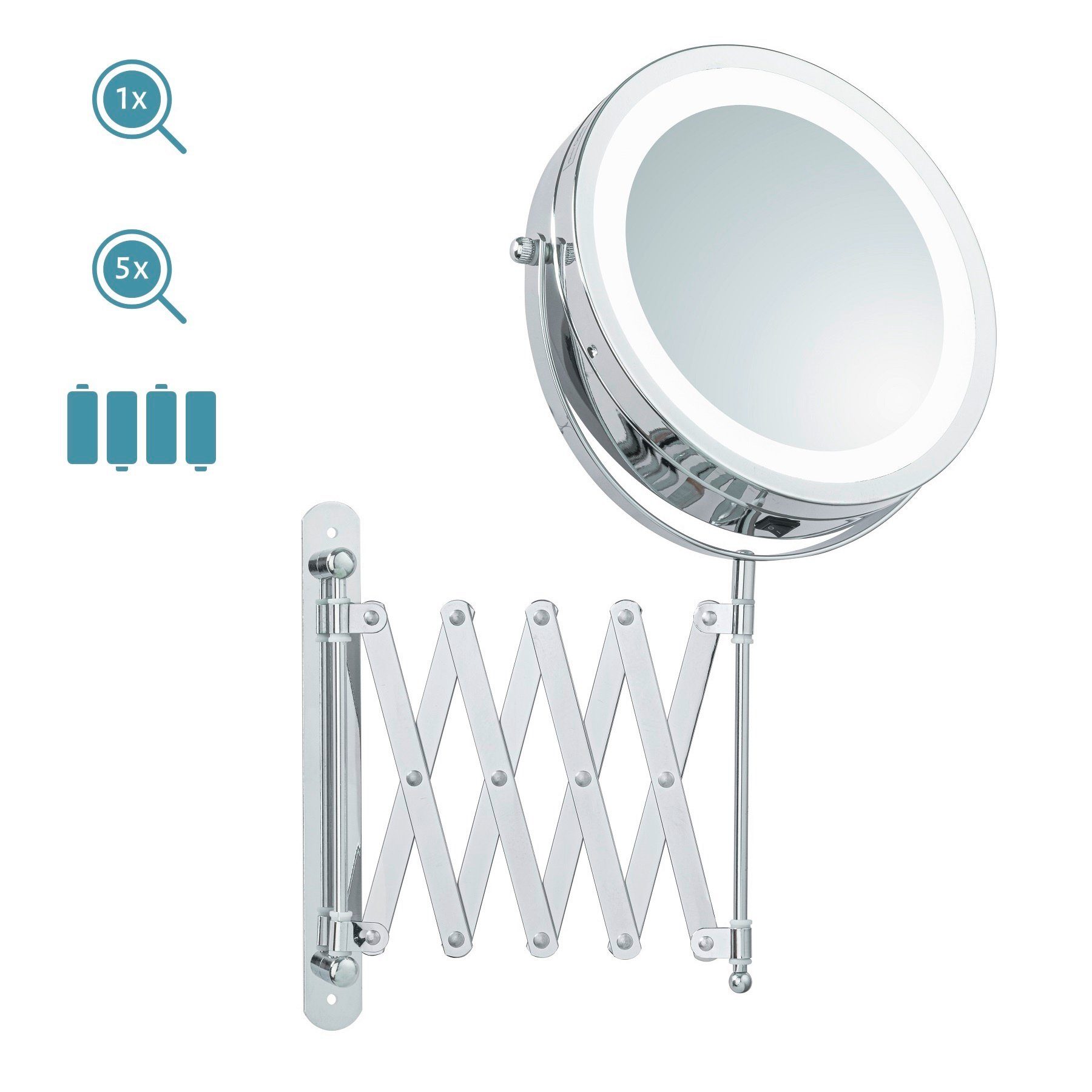Libaro Kosmetikspiegel Melfi, LED Scherenspiegel 1x 5x schwenkbar Vergrößerungsspiegel Wandmontage 