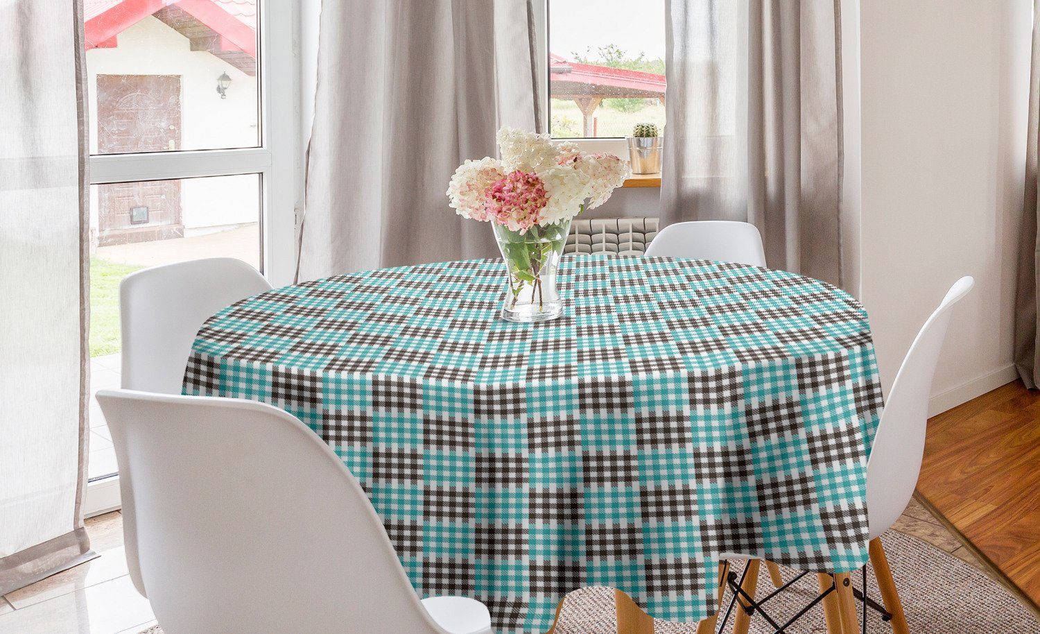 Abakuhaus Tischdecke Kreis Tischdecke Abdeckung für Esszimmer Küche Dekoration, Plaid Bicolor Checkered Retro