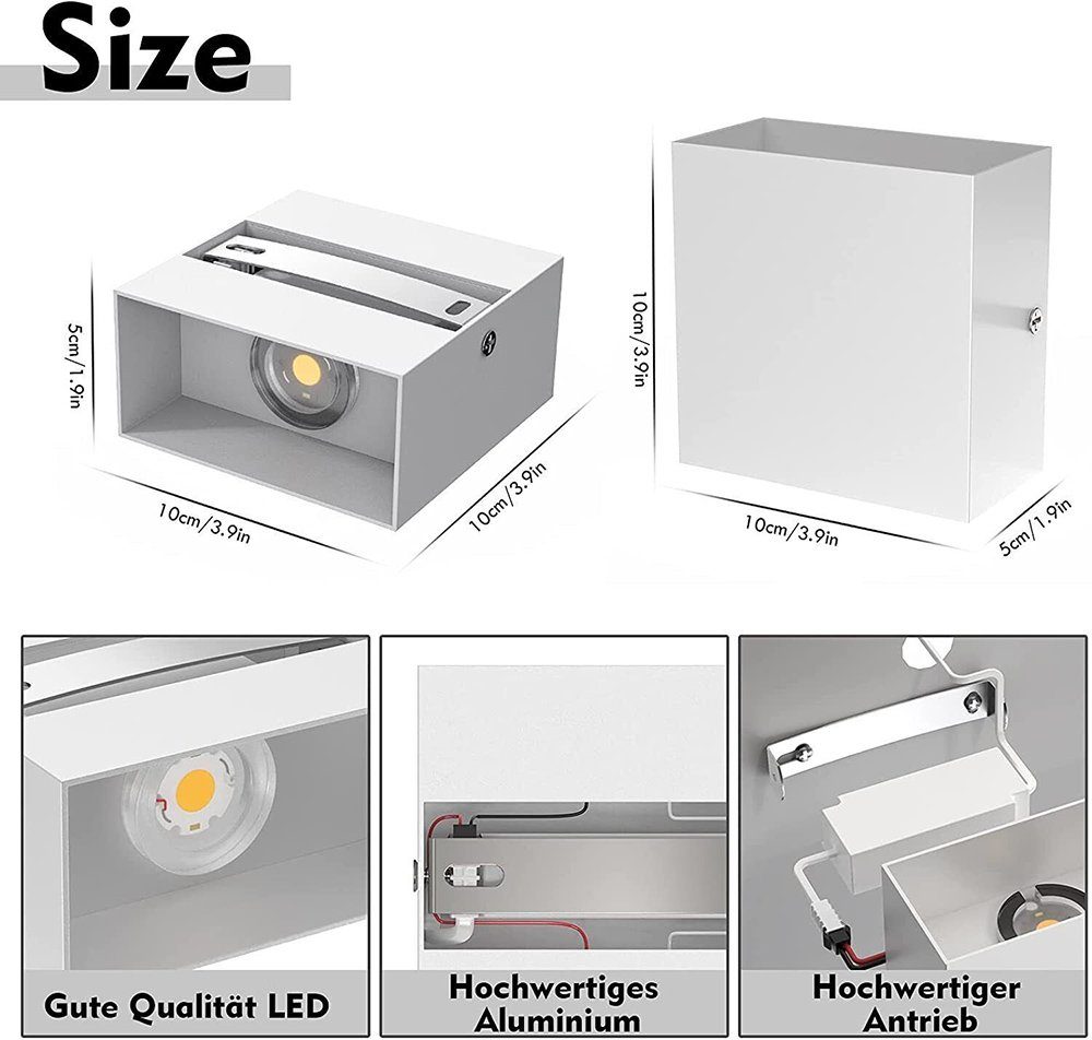 1 Lichtstrahl, Treppen Warmweiß, Treppenhaus Einstellbarer Auf Lichtstrahl, fest Flur Wandleuchte Auf 6W und Weiß Modern Eingangsflur IP65, ab iscooter LED Lampe, Square Schlafzimmer & integriert, ab Stücke Außenwandleuchten, Wohnzimmer für