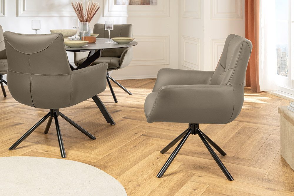 riess-ambiente Drehstuhl SIGNATURE taupe/schwarz - Echtleder, Metall, drehbar, mit Armlehne (Einzelartikel, 1 St), 360° drehbar & mit Taschenfederkern - ideal für Esszimmer & Büro
