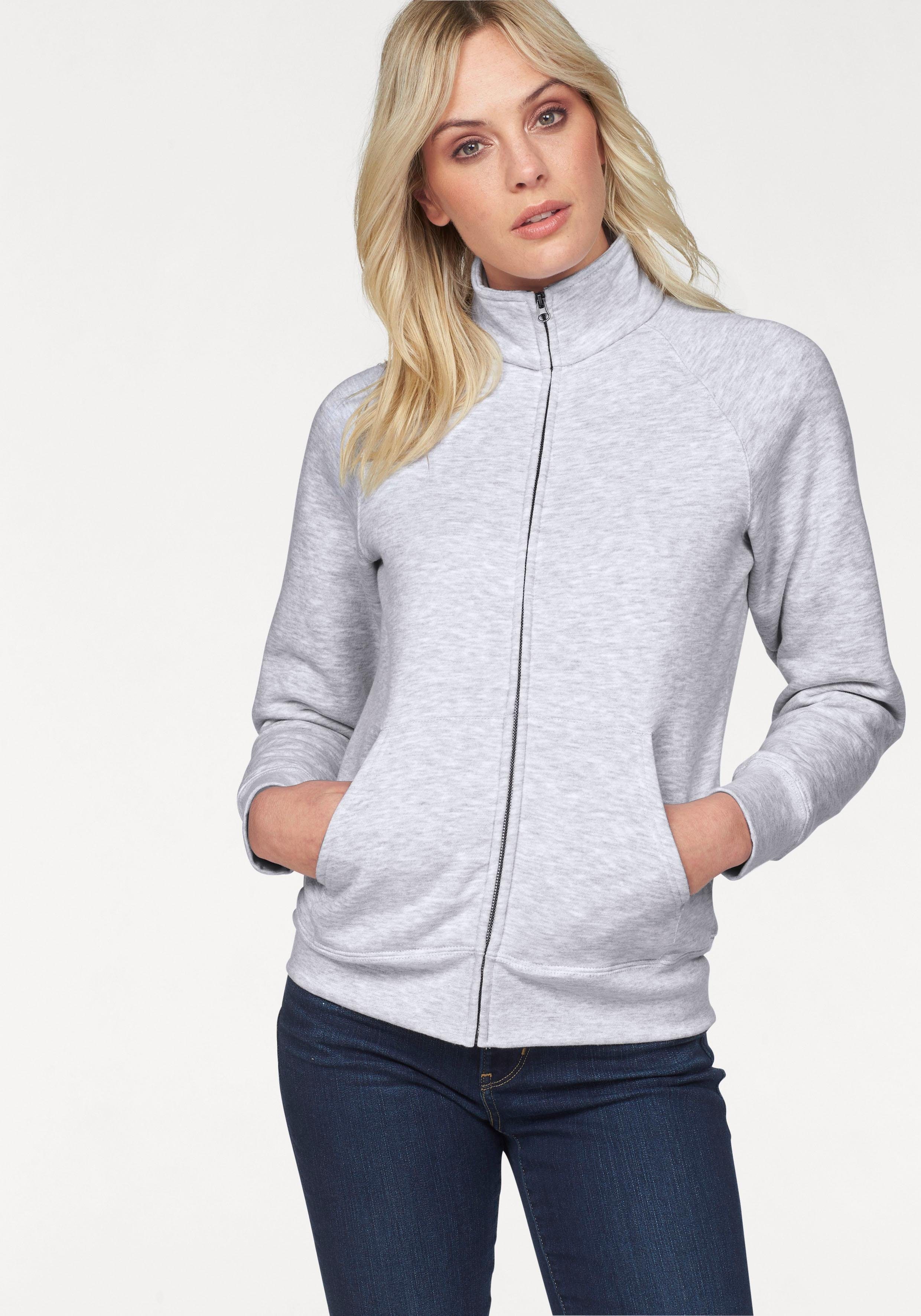 Fruit of the Loom Sweatshirt Lady-Fit Premium Sweat Jacket hellgrau-meliert