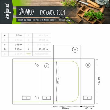 Zelsius Gewächshaus Grow Tent 120 x 60 x 180 cm schwarz/grün Pflanzenzucht Indoor