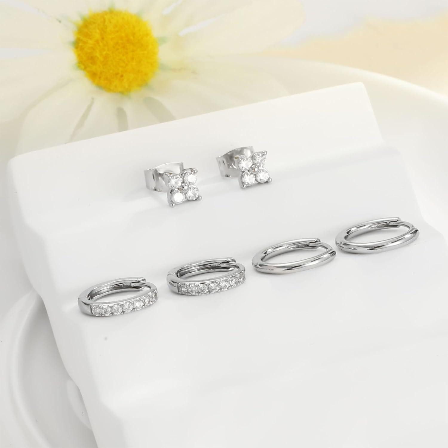 LuxusKollektion Ohrring-Set Ohrringe Silber 925 14K Vergoldet Damen Klein Creolen Ohrstecker Set – Bild 5 von 5