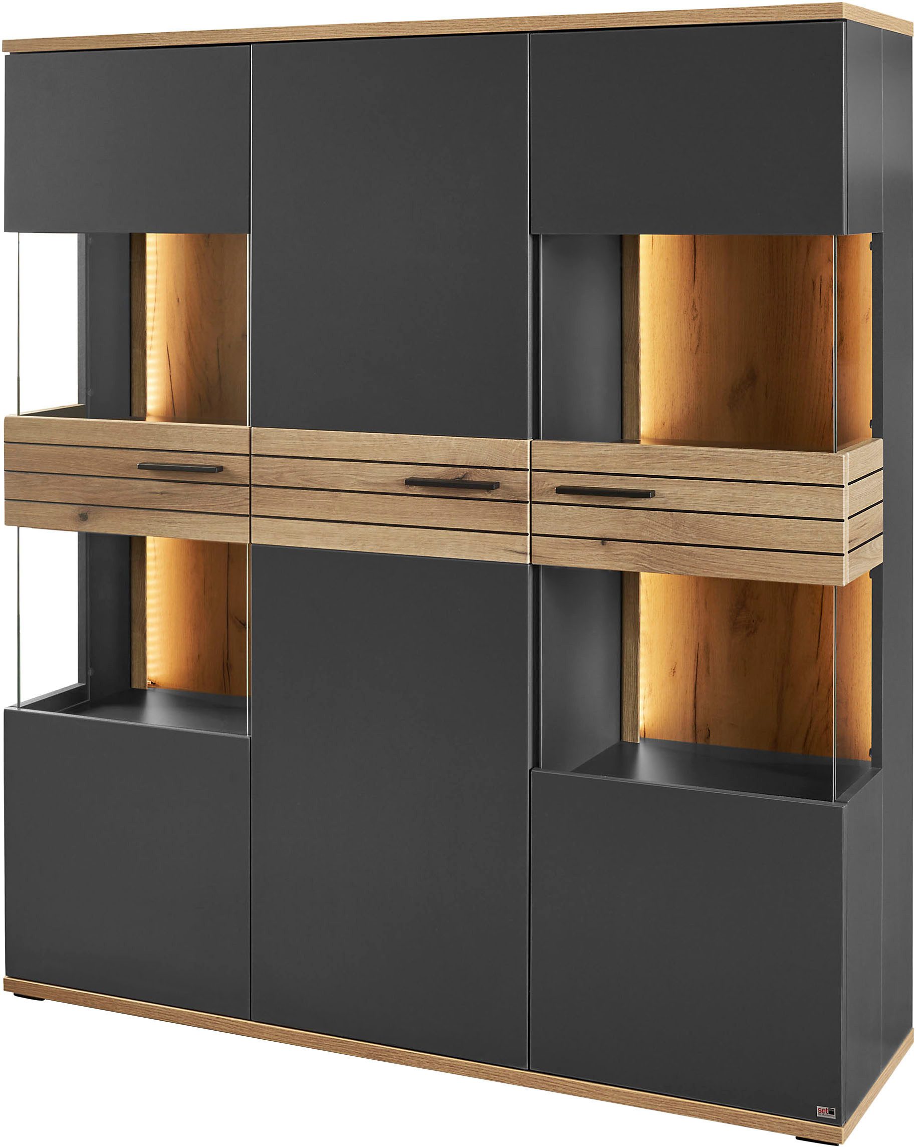 set one by Musterring Vitrine Quincy (1-St) Mit 4 Glasausschnitten und LED, in 2 Farben erhältlich, 134,8 cm