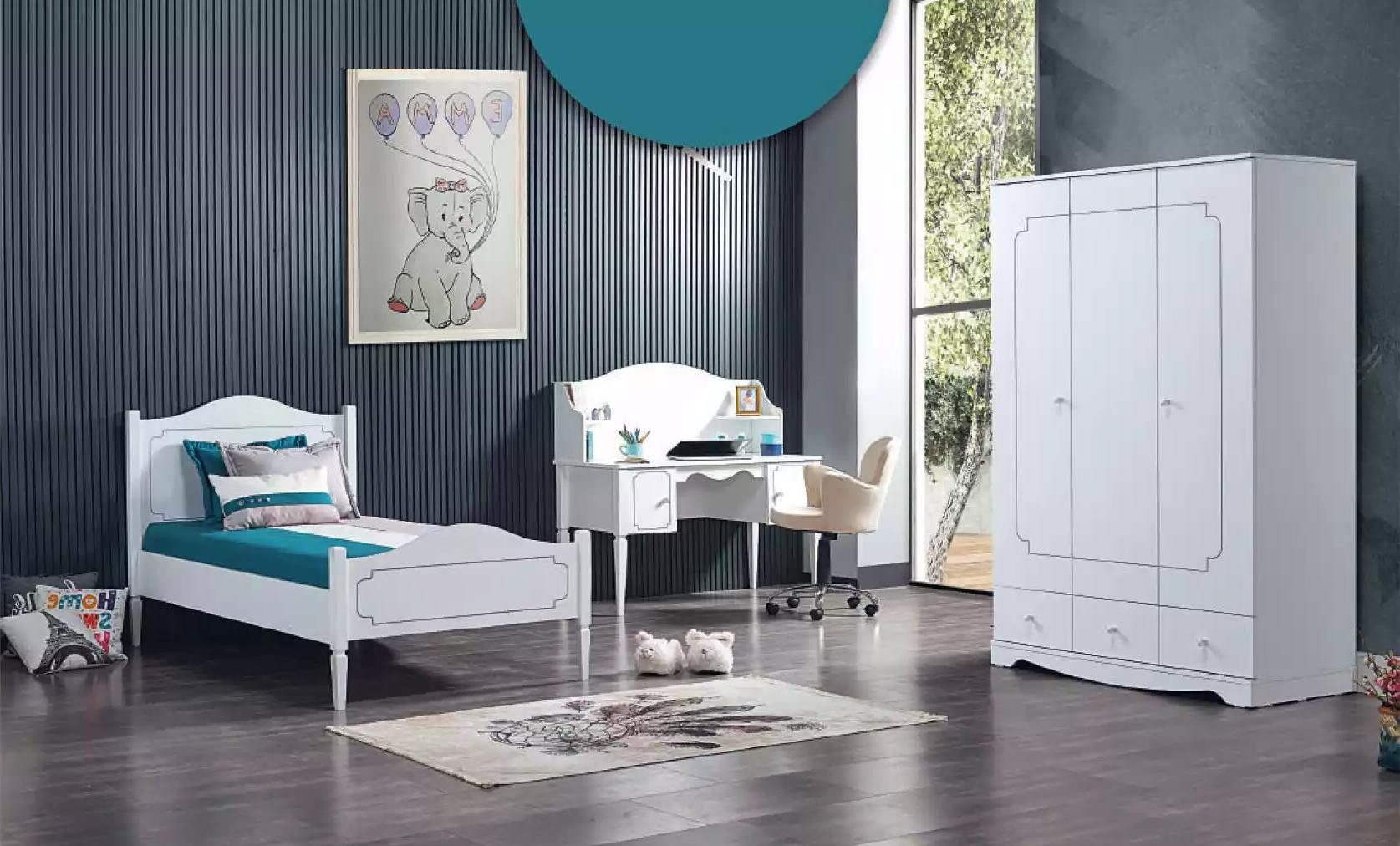 Xlmoebel Jugendzimmer-Set Schlafzimmermöbel-Set mit Schreibtisch, Bett und Schrank in Holzoptik, (3tlg. Schlafzimmer Set(Kinderbett+Schreibtisch+Kleiderschrank), Hergestellt in Europa