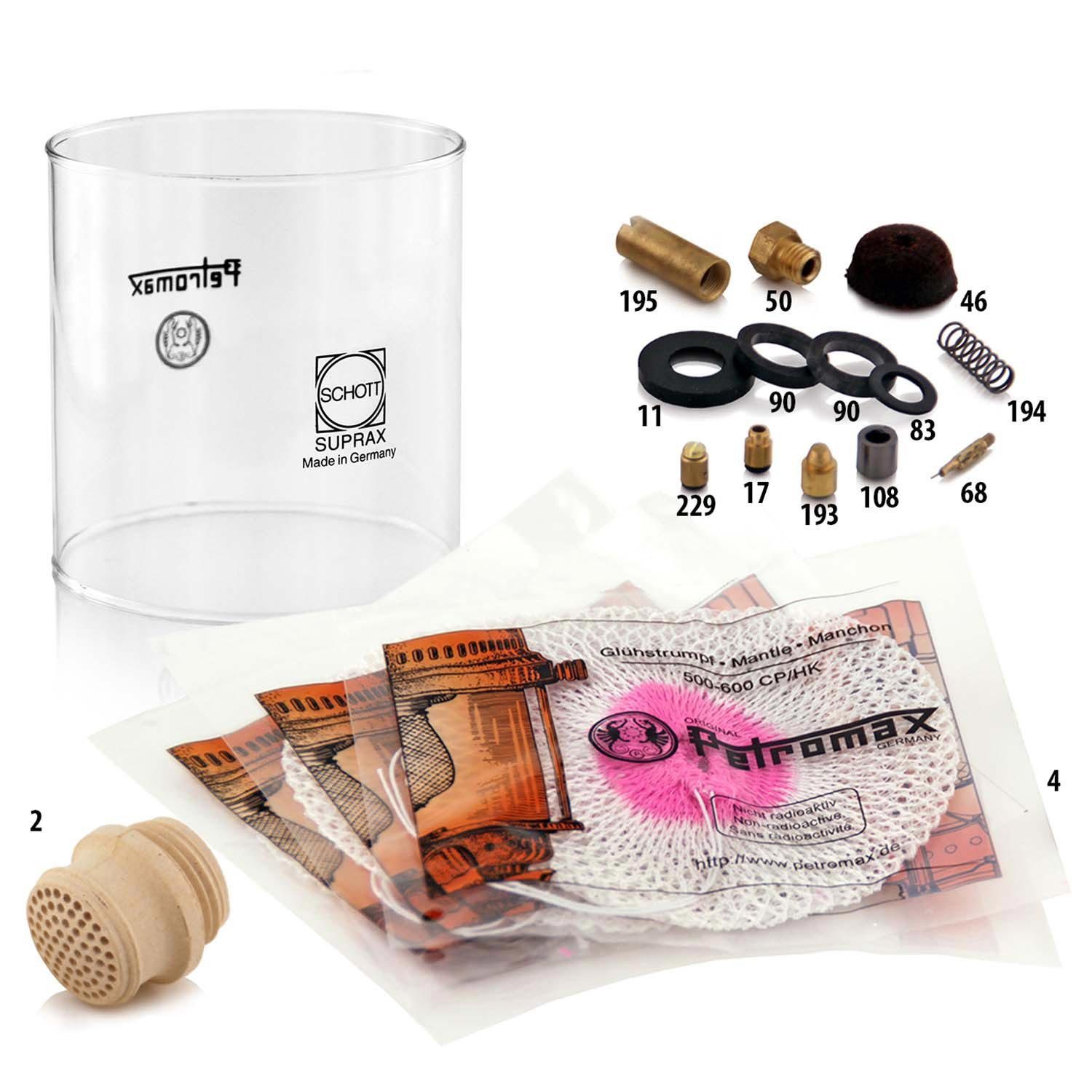 Petromax Dichtungsring Verschleißteile Reparatur-Set HK500, HK350 Starklichtlampe (Spar-Set, 18-St., inkl. Ersatzglas klar), 18 x Teile-Reparatur-Set