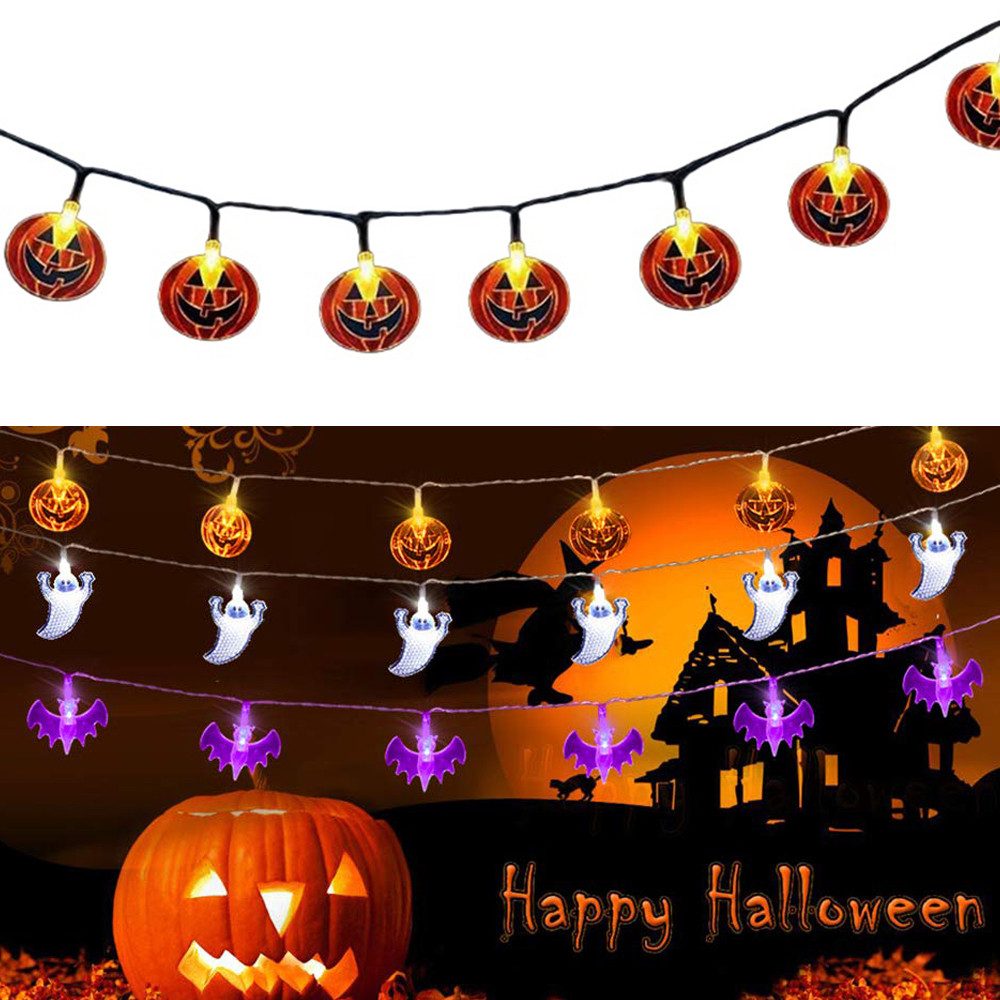 Bomiclss LED-Lichterkette Halloween Lichterkette Batterie Halloween Led Dekoration, für Außen Innen Halloween Garden Deko