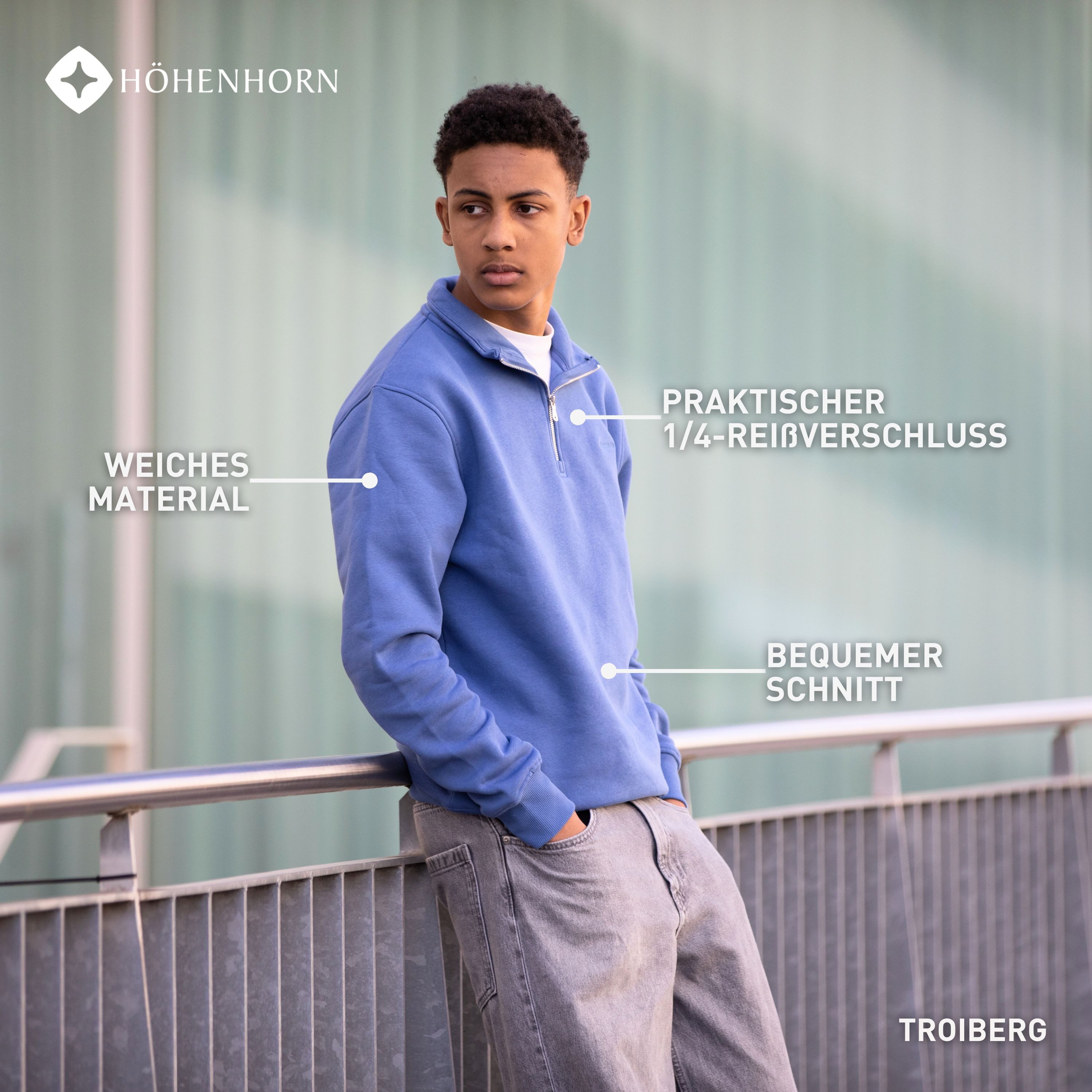 Höhenhorn Troyer Troiberg Herren Pullover für Männer 1/4 Zip Sweatshirt mit Kragen Hochwertige Baumwolle, weiche Innenseite, angenehm warm