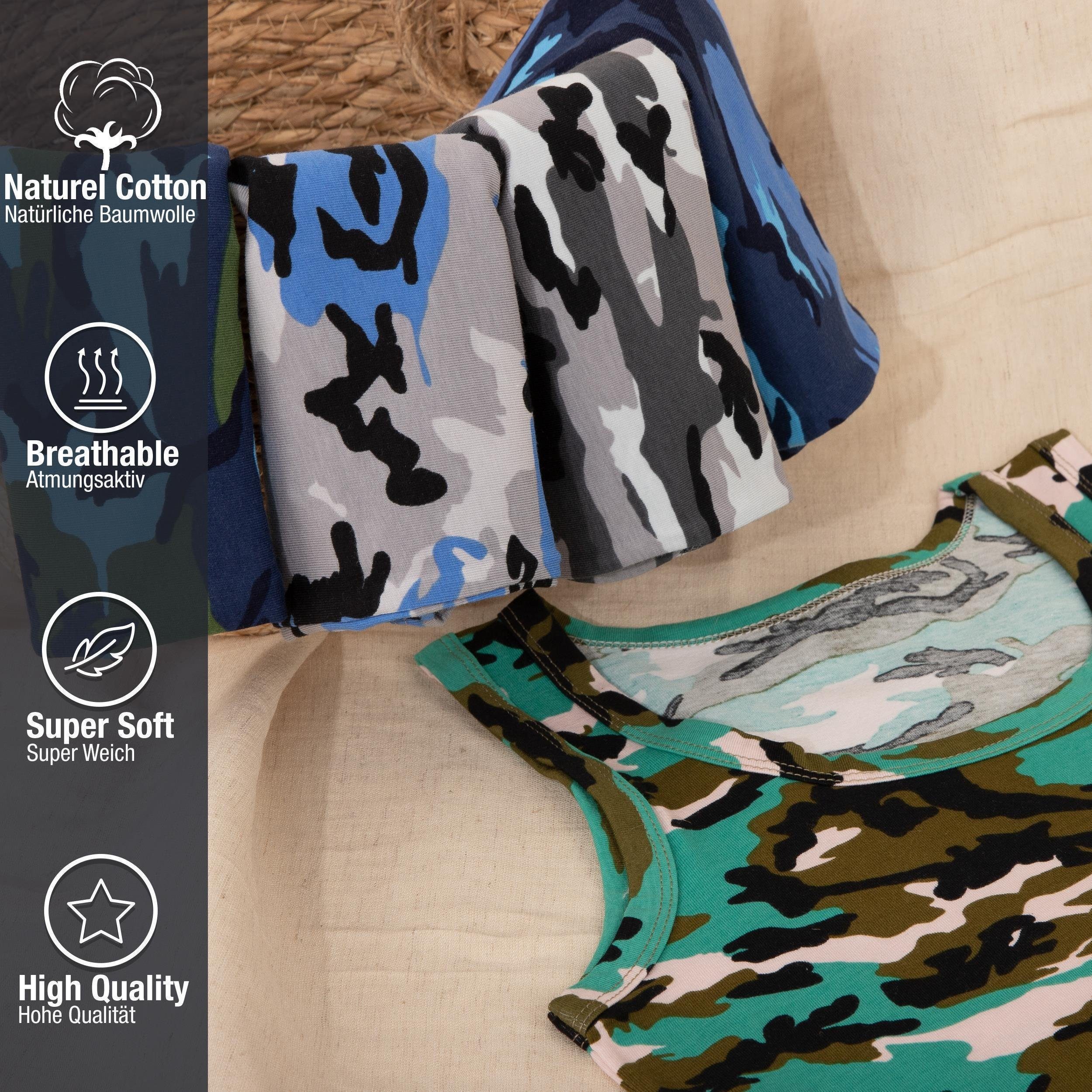 LOREZA Unterhemd 5er Set Jungen Unterhemden - Camouflage - Bunt (Spar-Packung, 5-St., 5er Pack)