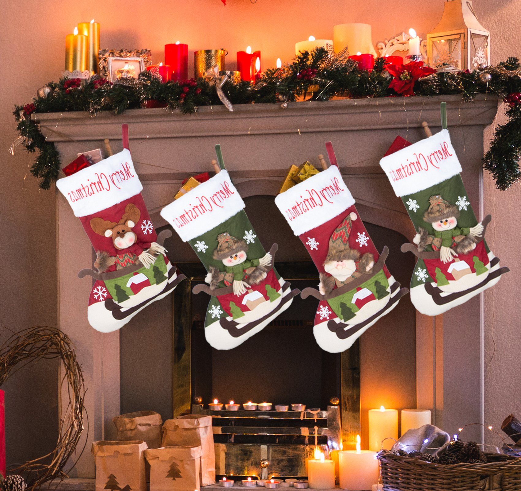 (3-tlg), Perfekt Nikolausstrumpf Weihnachtsdekor Geschenktasche Homewit Christbaumschmuck Socken Weihnachtsstrumpf Sackleinen