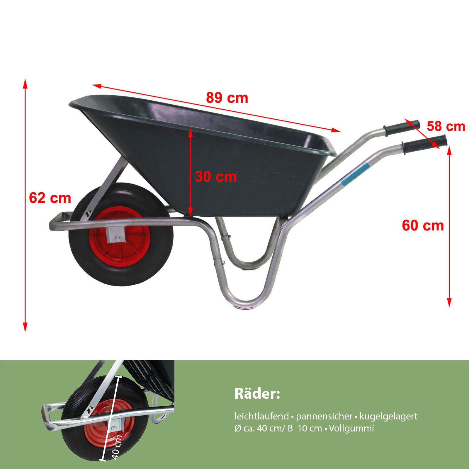 TRUTZHOLM Schubkarre Schubkarre PP100 l PU Rad Bau Karre Gartenschubkarre Bauschubkarre