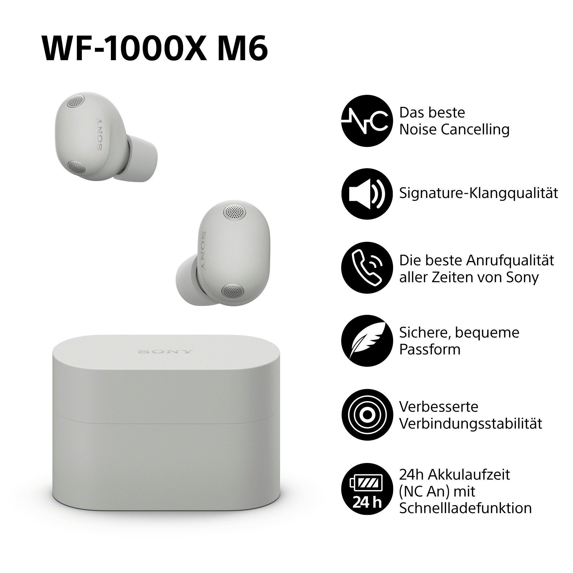 Sony WF-1000XM6 wireless In-Ear-Kopfhörer (Geräuschisolierung, Noise-Cancelling, Sprachsteuerung, True Wireless, Voice Assistant, Bluetooth, Kabellose In-Ear-Kopfhörer mit Noise Cancelling)