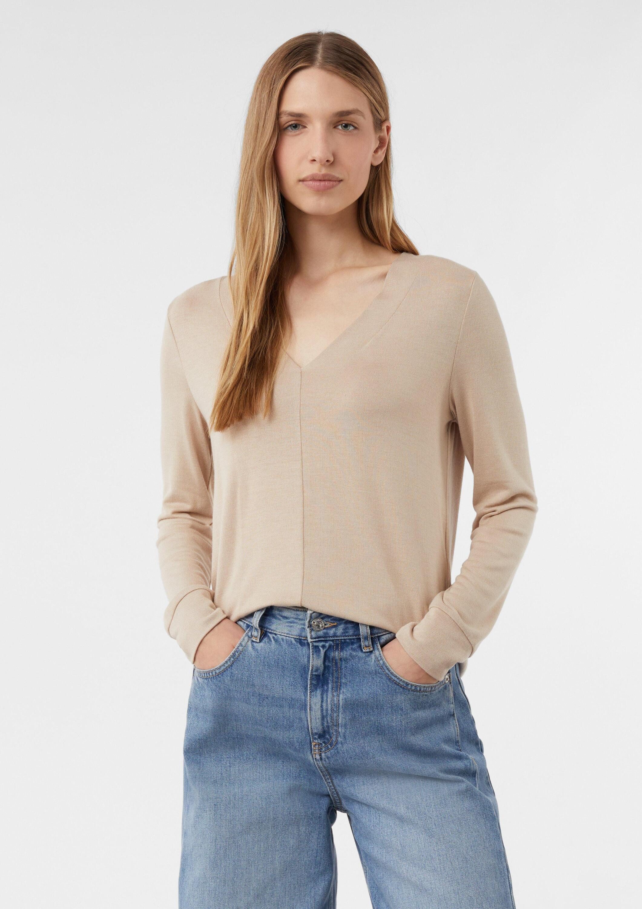 comma Langarmshirt T-Shirt Langarmshirt aus Viskosemix mit V-Ausschnitt günstig online kaufen