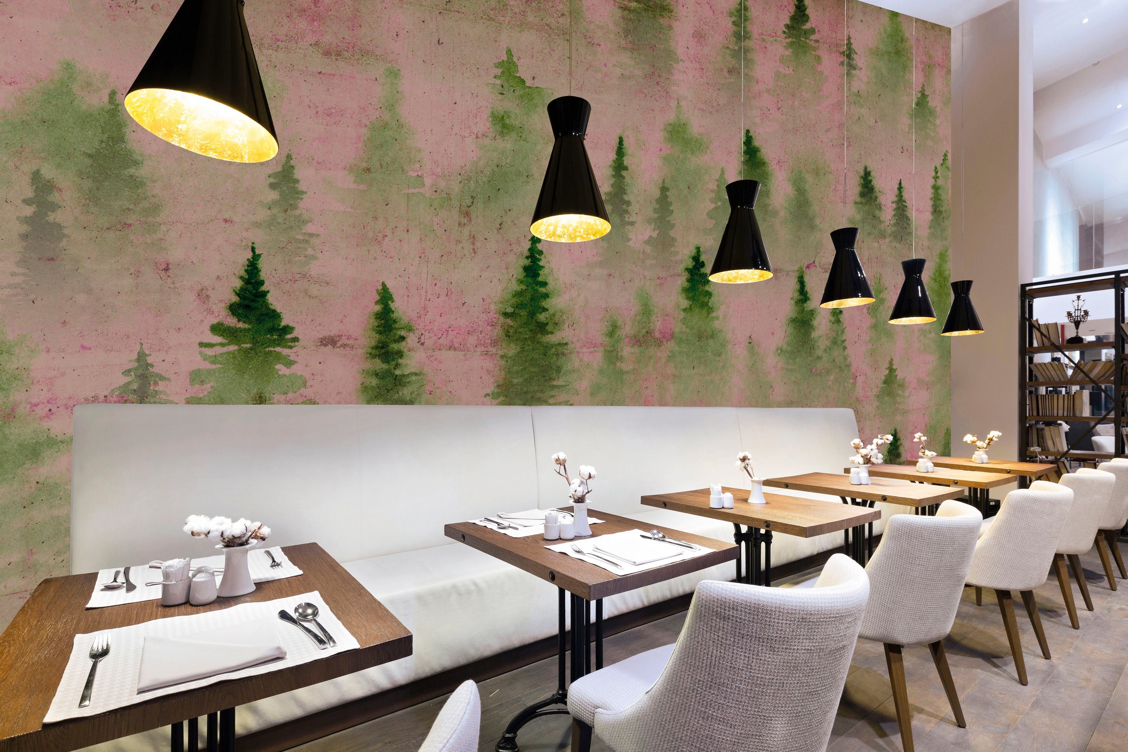 Architects Paper Fototapete Atelier 47 Coniferous Artwork 1, glatt, Wald, (4 St), Vlies, Wand, Schräge, Decke