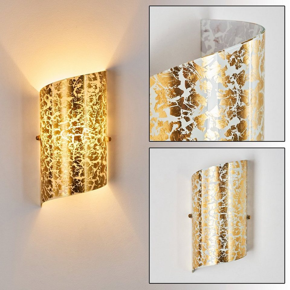 hofstein Wandleuchte »Ballino« Wandlampe aus Glas in Gold, ohne  Leuchtmittel, Lichtspiel an der Wand, E14,Innen mit Up &  Down-Effekt,Blattgold-Optik