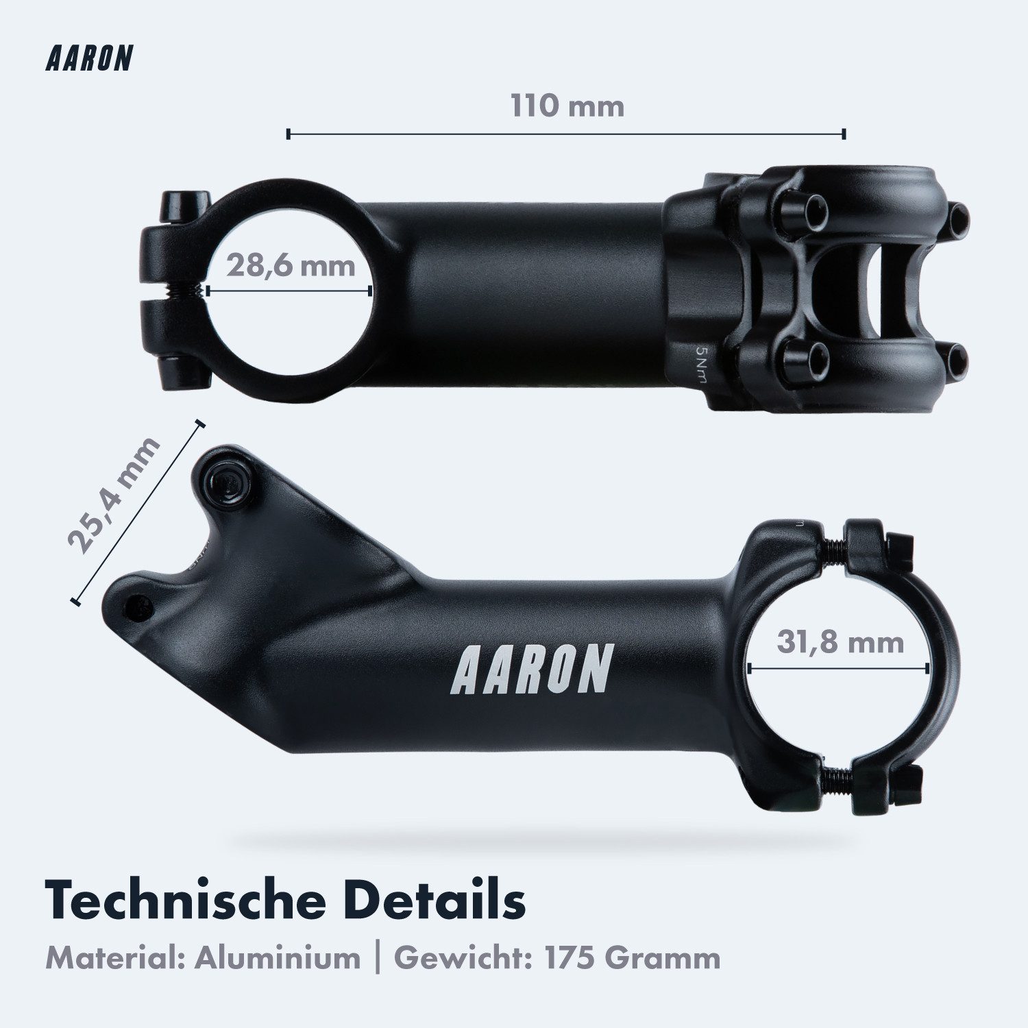 AARON Lenkervorbau Stem Fahrrad Vorbau 35° Winkel Aluminium 31,8 mm MTB Trekking